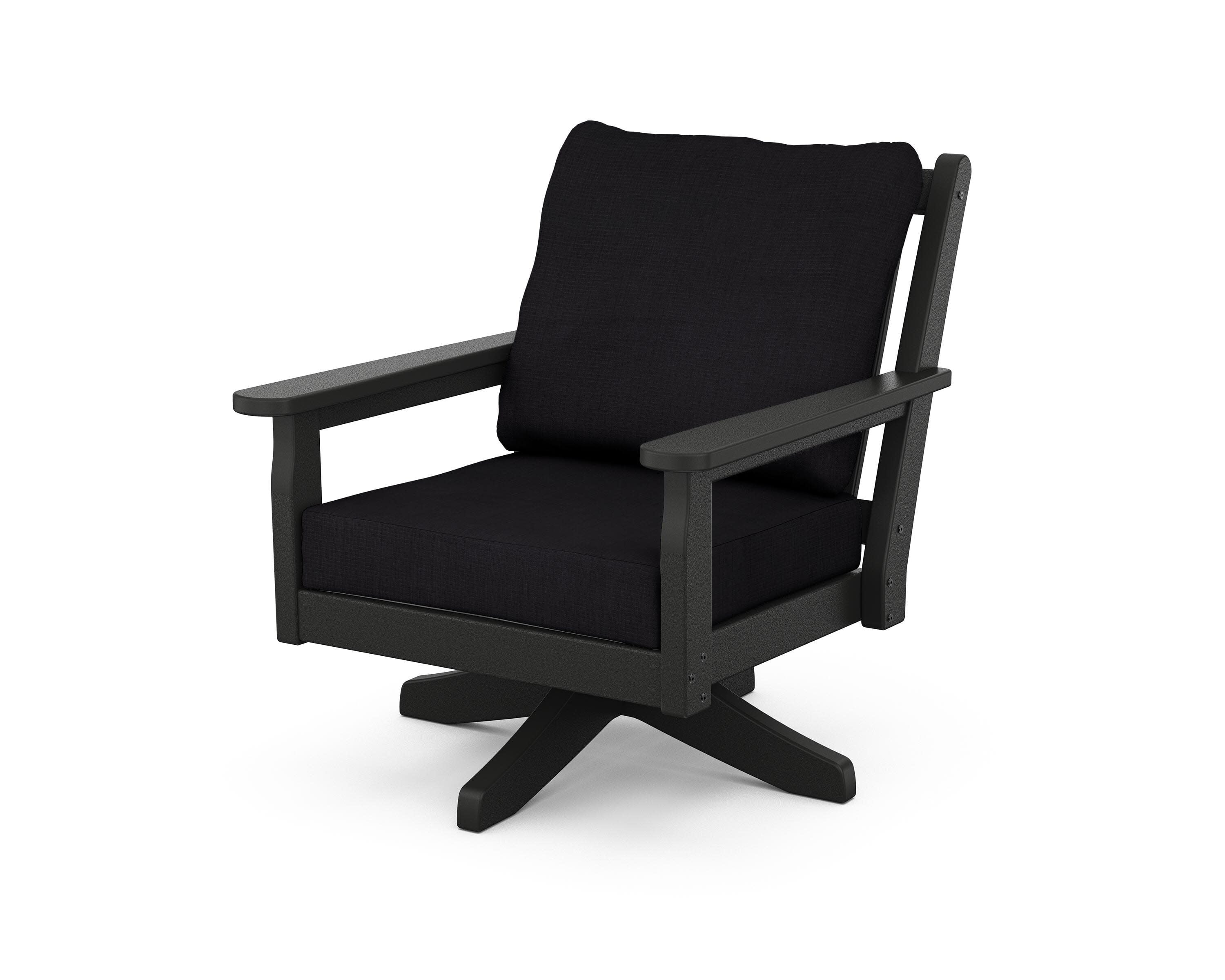 Chippendale Deep Seating Swivel Chair in Black / Midnight Linen
