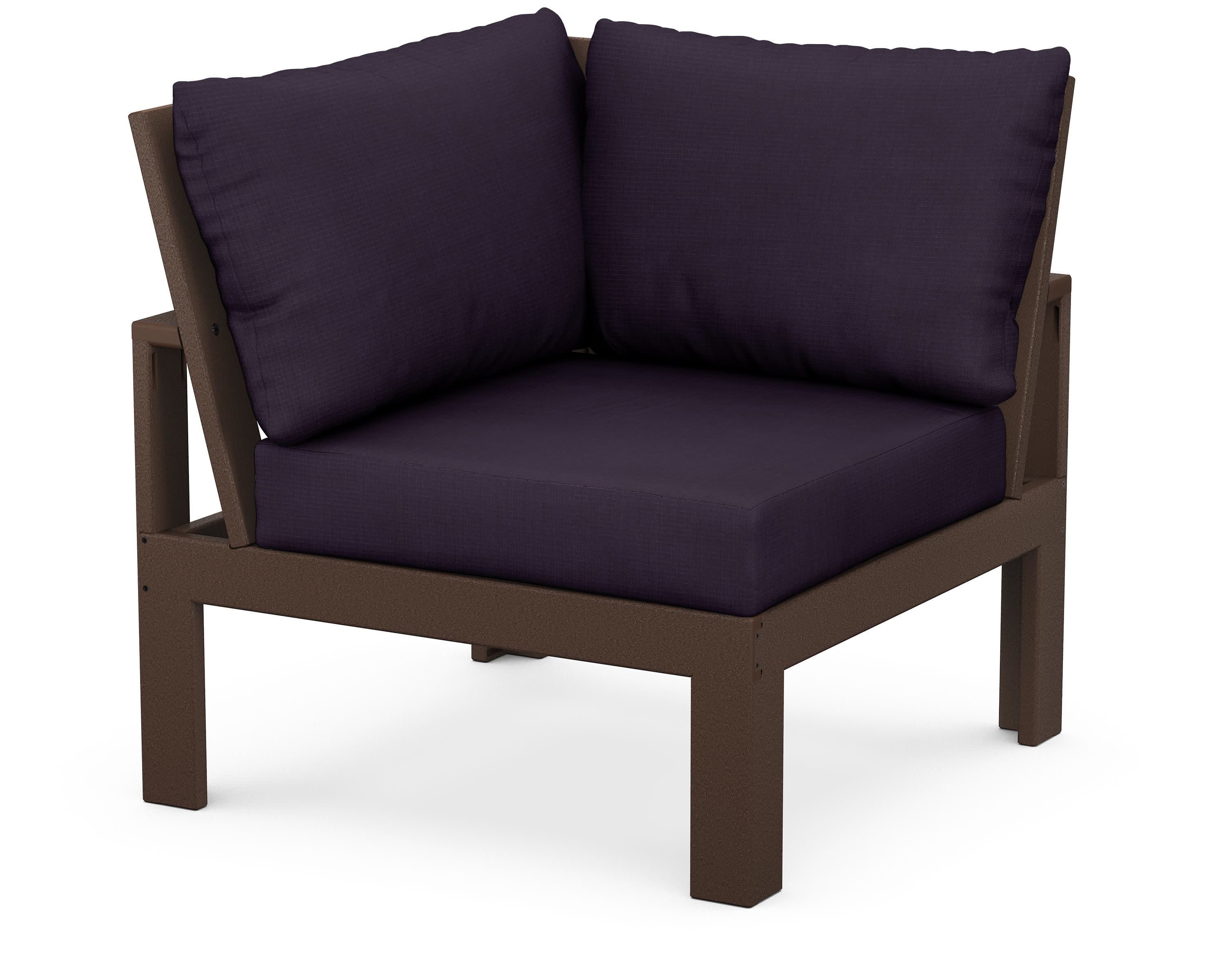Modular Corner Chair in Mahogany / Navy Linen