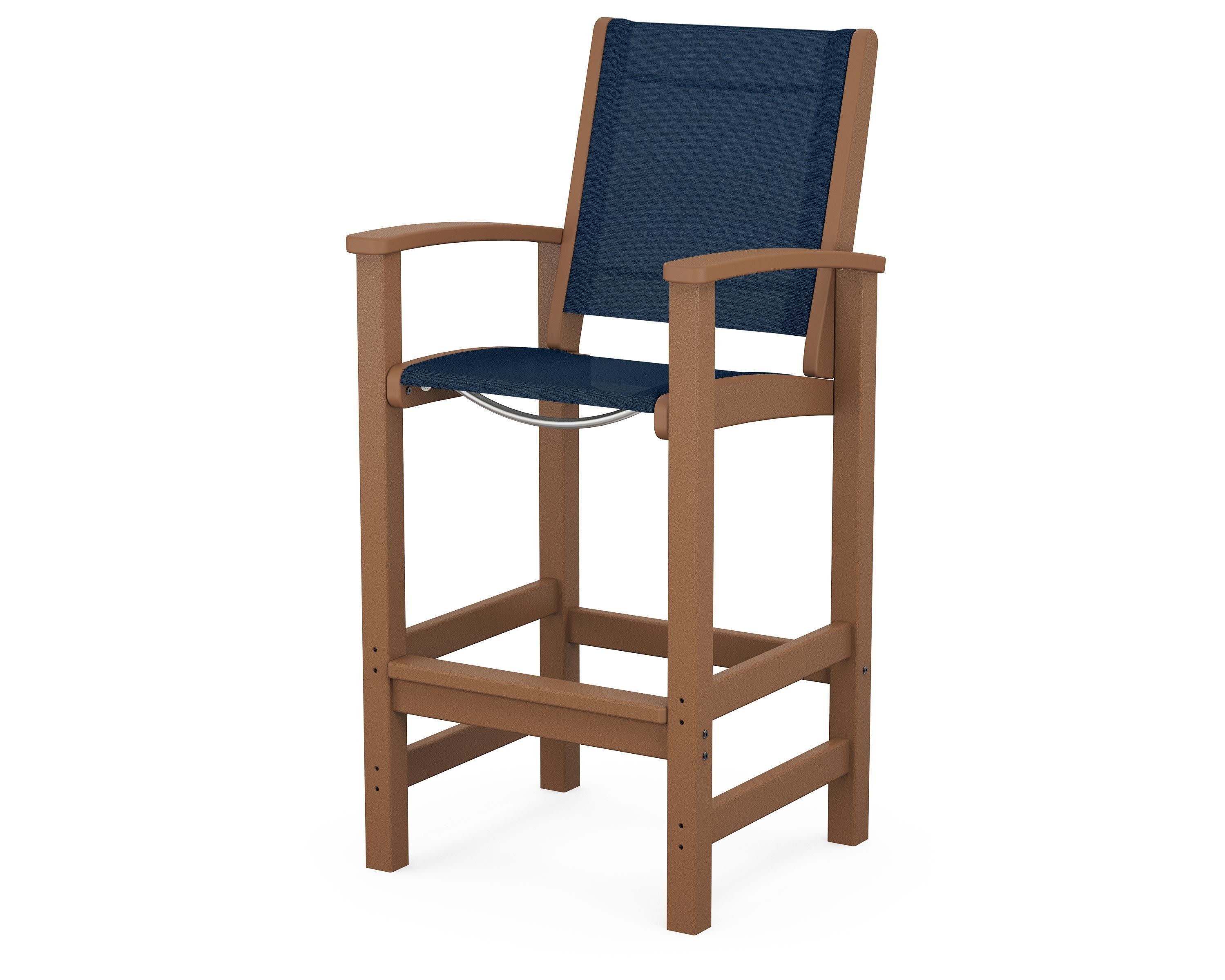 Coastal Bar Chair in Teak / Navy Blue Sling