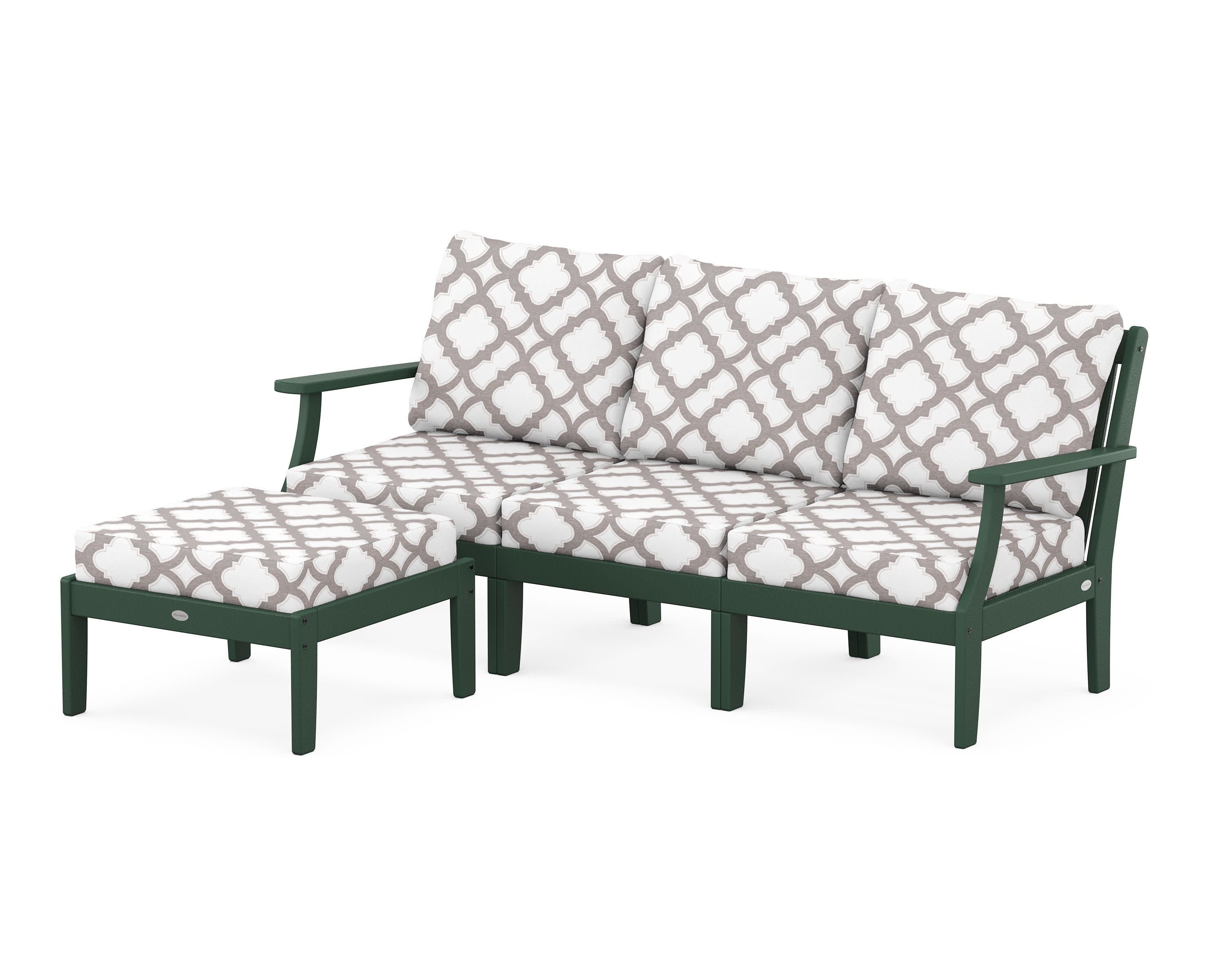 Braxton Modular 4-Piece Deep Seating Set with Ottoman in Green / Trellis Grey Mist
