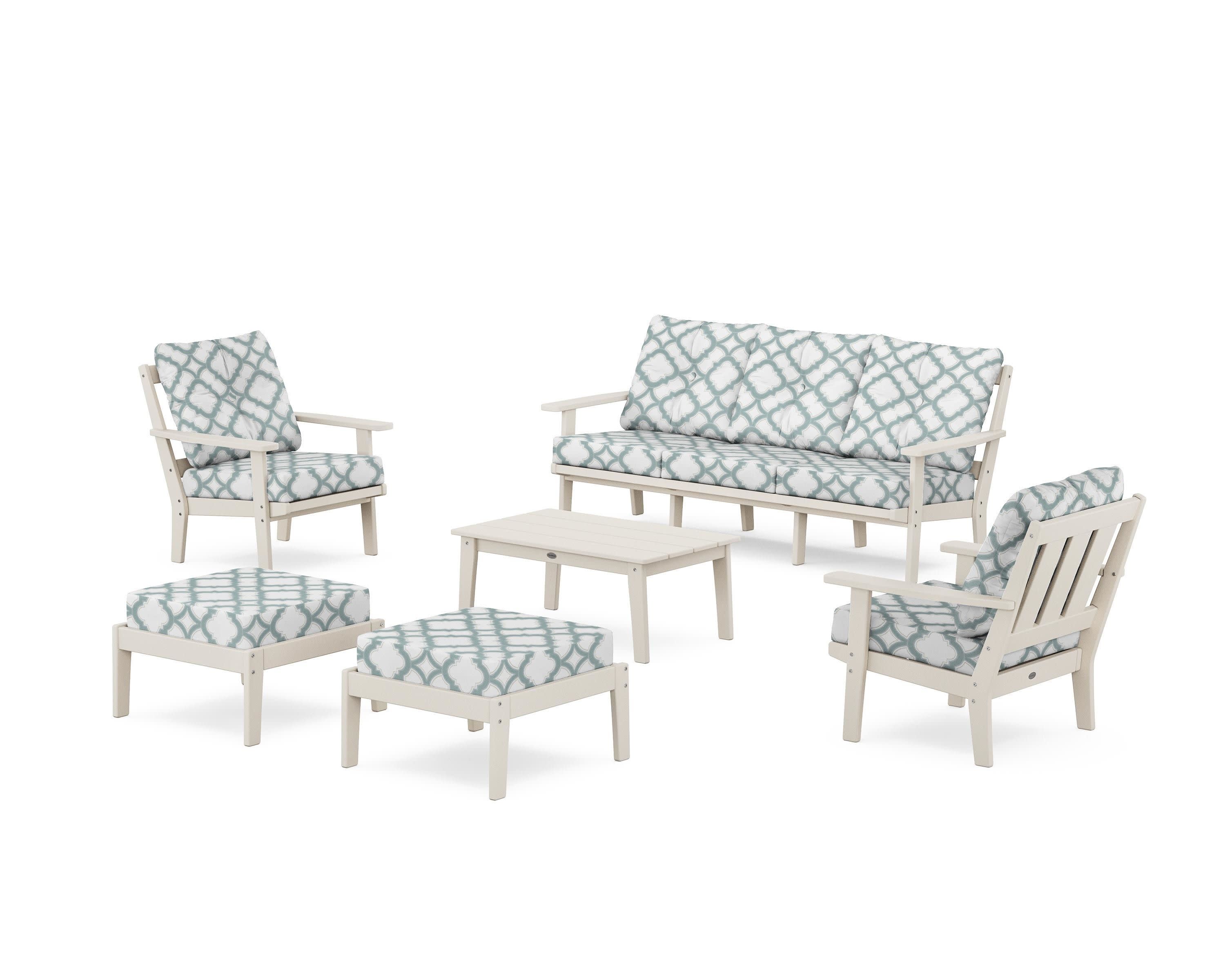 Oxford 6-Piece Lounge Sofa Set in Sand / Trellis Glacier Spa