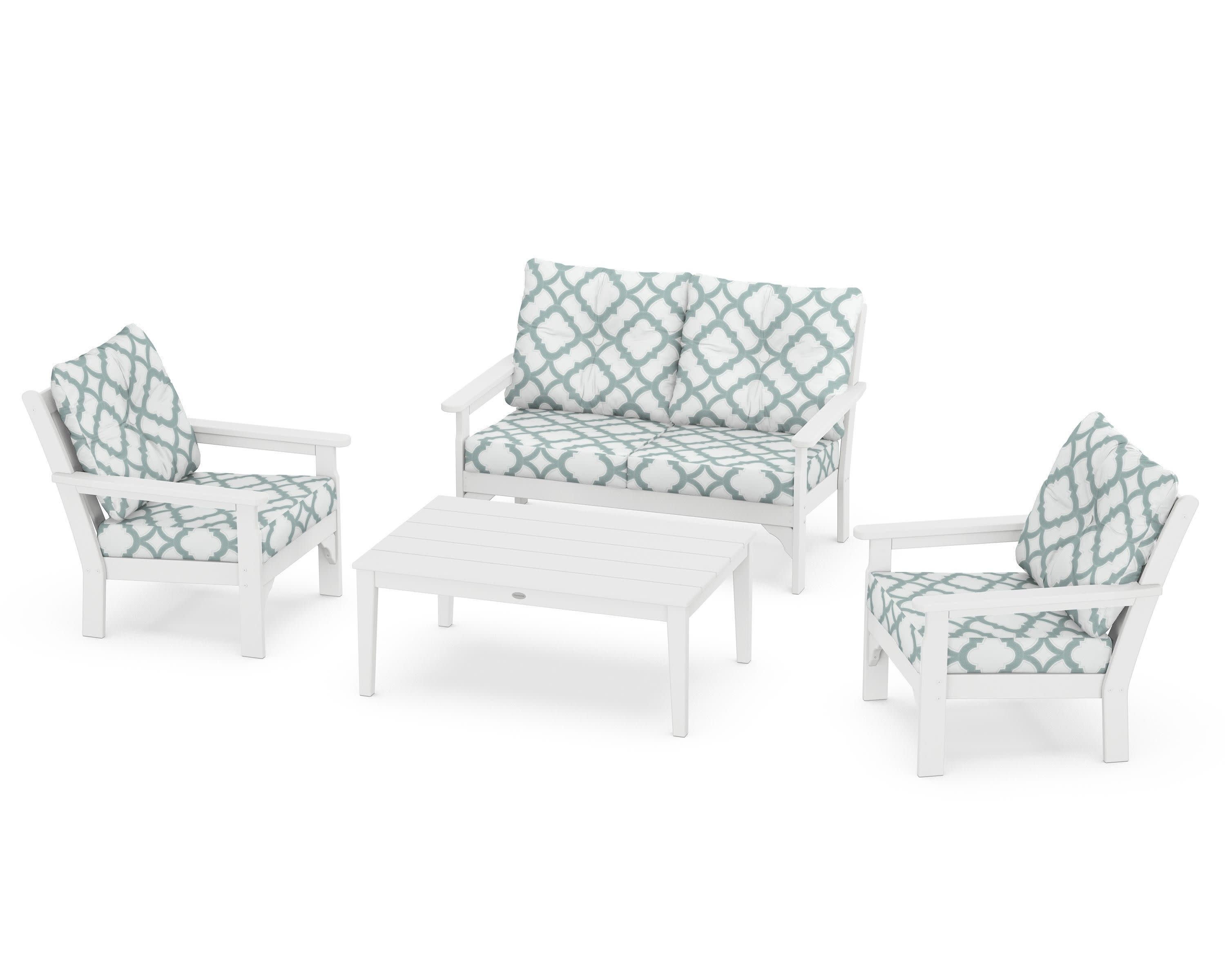 Vineyard 4-Piece Deep Seating Set in White / Trellis Glacier Spa
