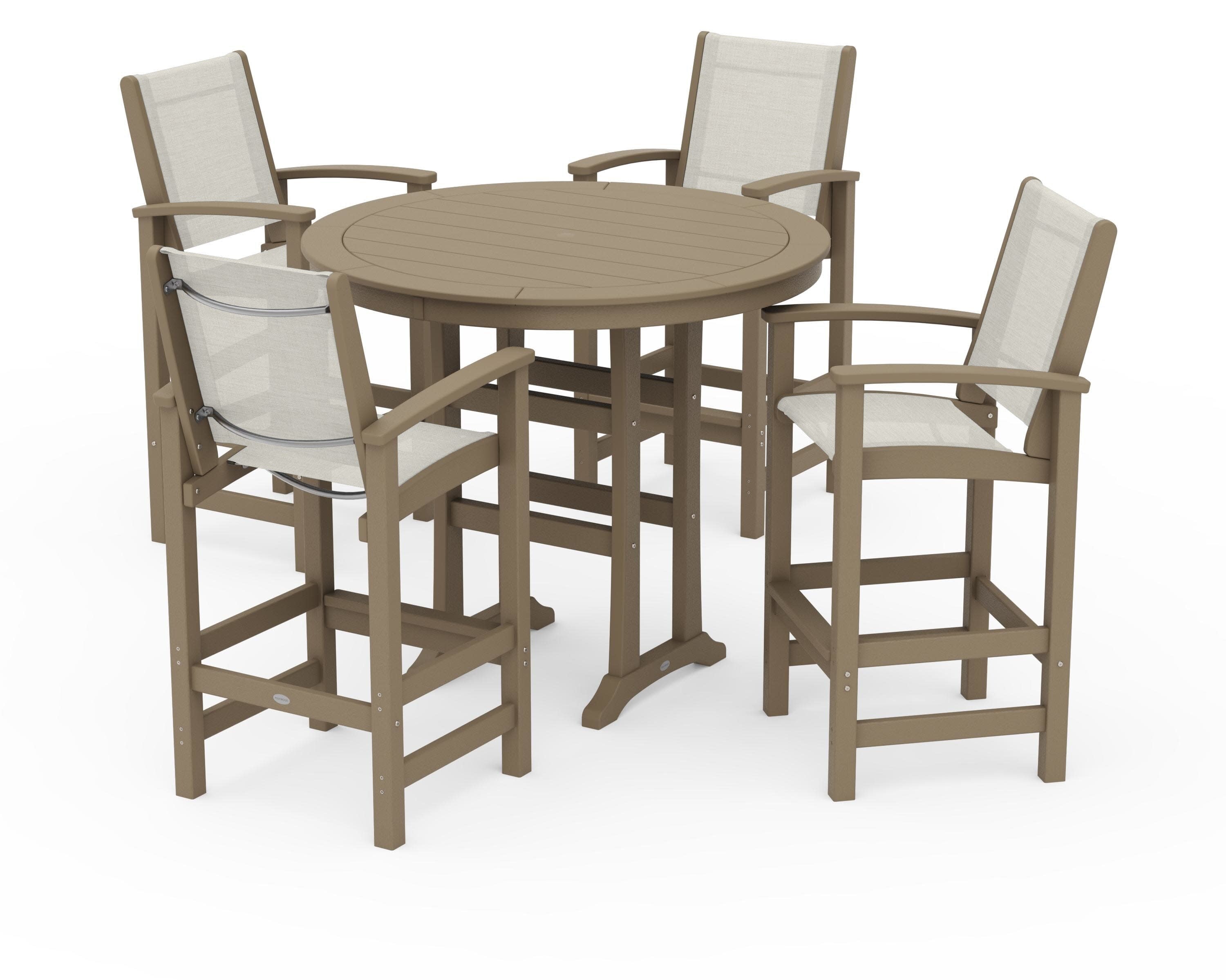 Coastal 5-Piece Nautical Trestle Bar Set in Vintage Sahara / Parchment Sling