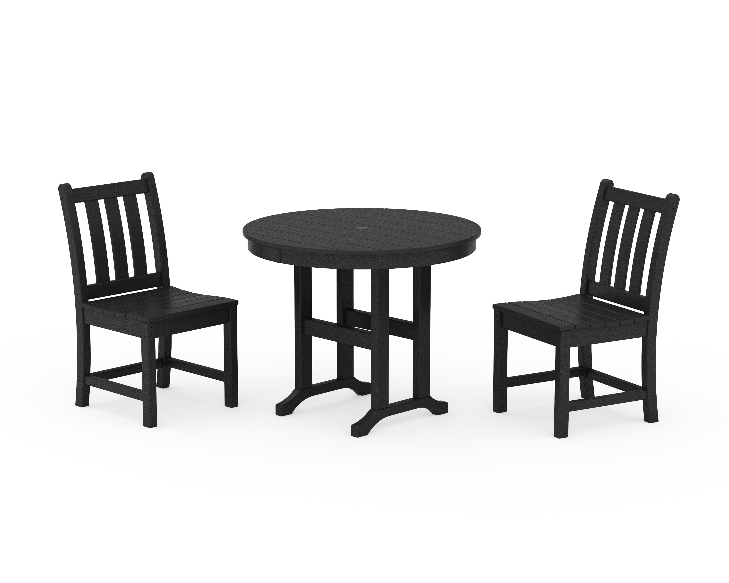 Traditional Garden Side Chair 3-Piece Round Dining Set in Black