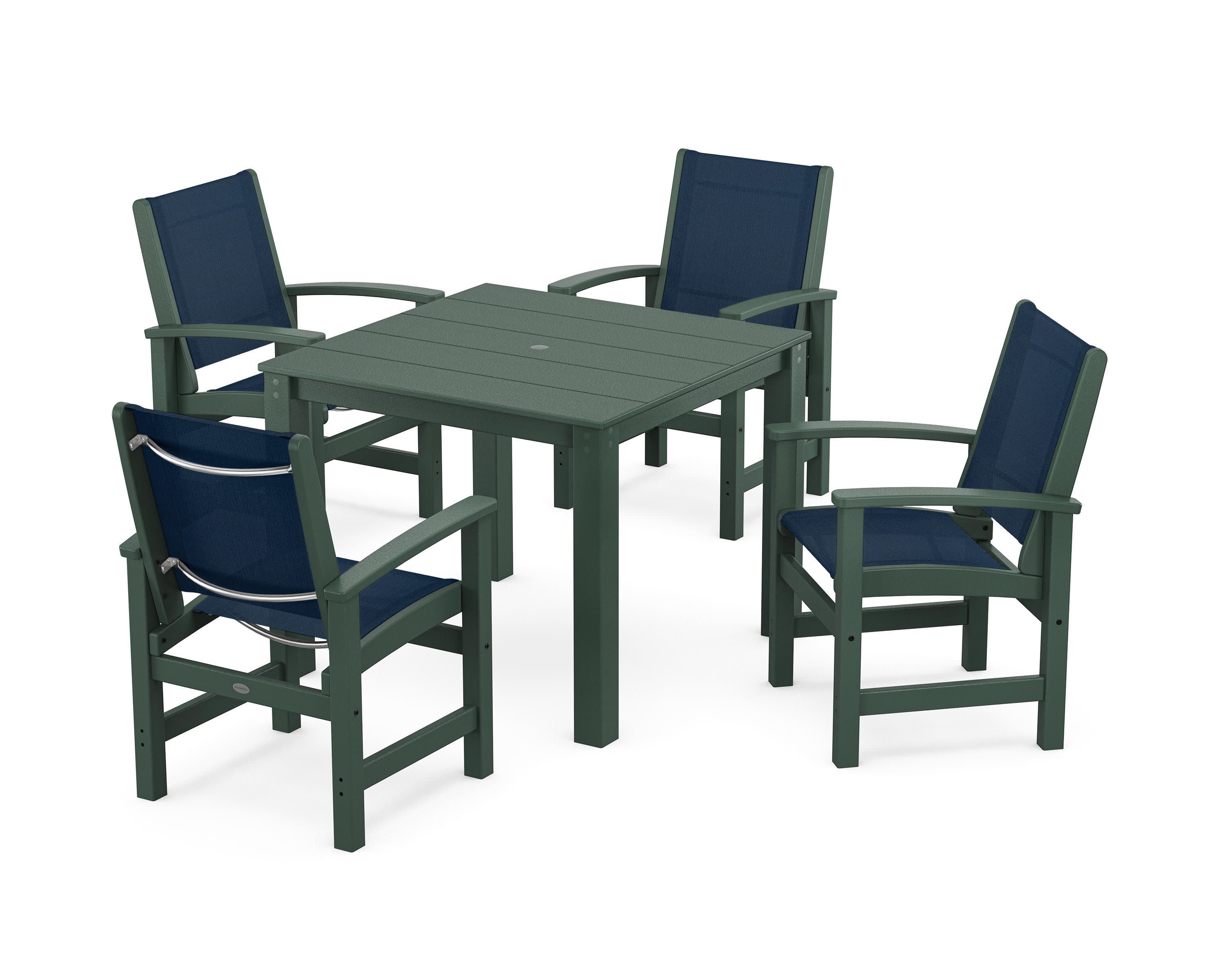 Coastal 5-Piece Parsons Dining Set in Green / Navy Blue Sling