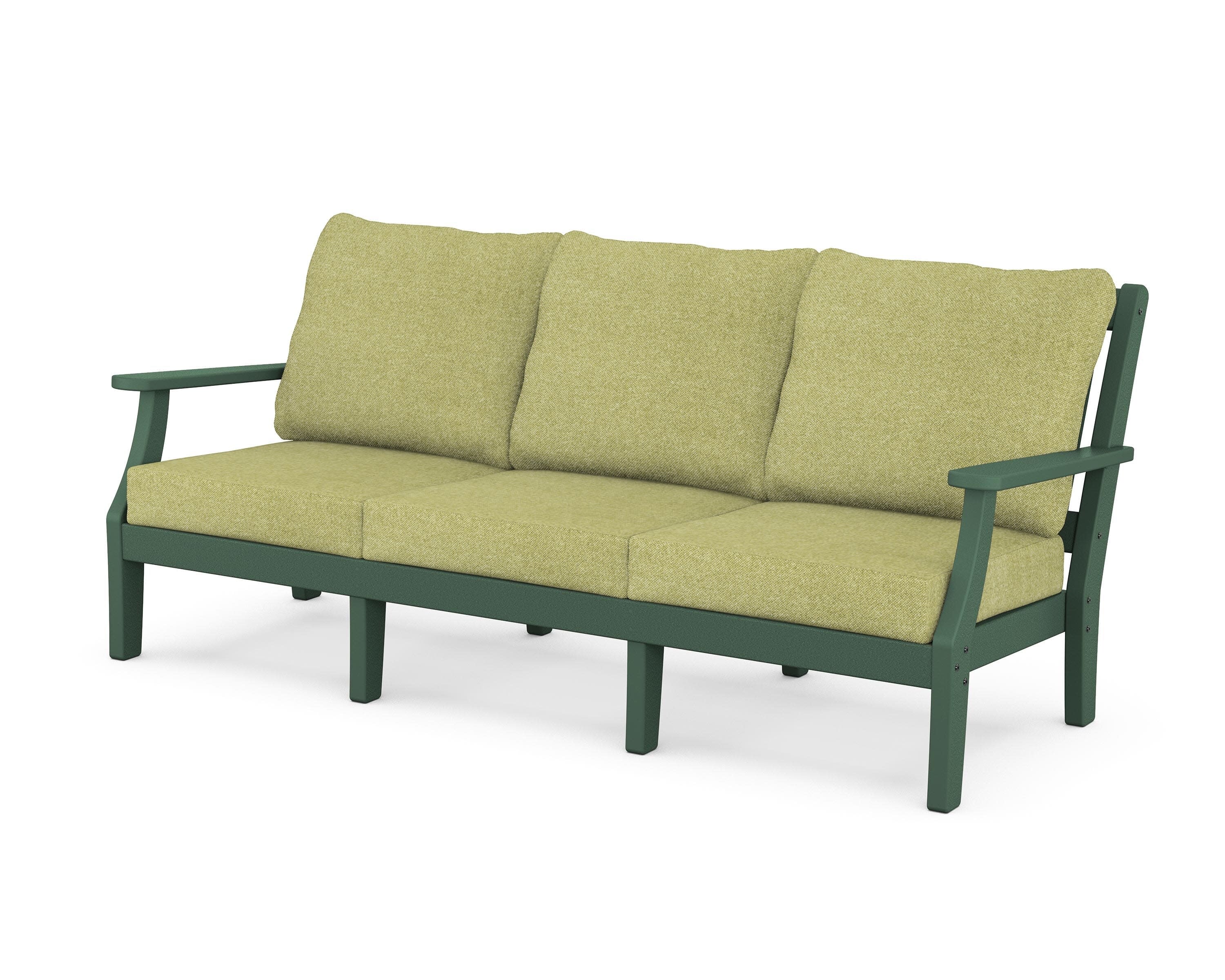 Chinoiserie Deep Seating Sofa in Green / Chartreuse Boucle