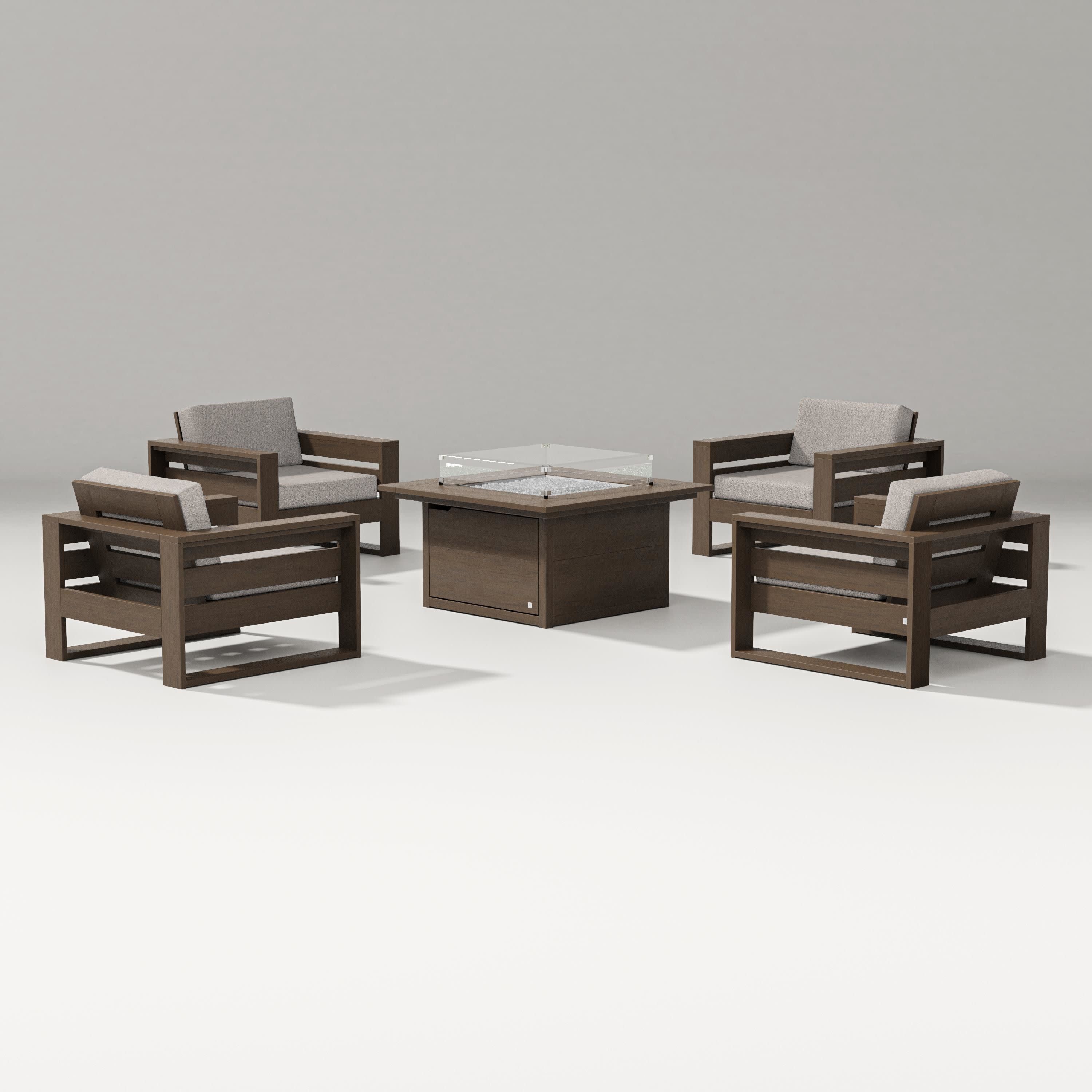 Latitude 5-Piece Lounge Fire Table Set in Kona / Weathered Tweed