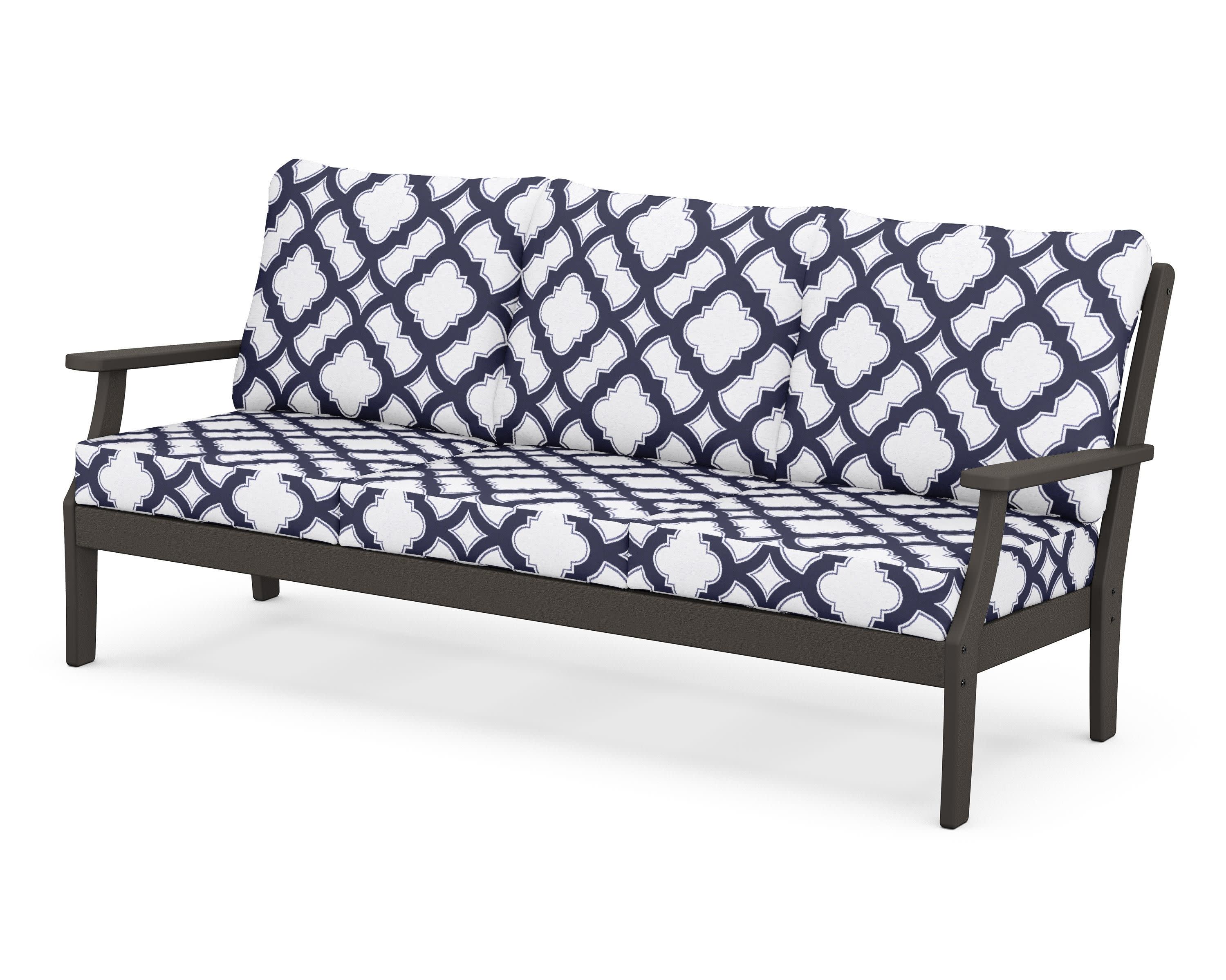 Braxton Deep Seating Sofa in Vintage Coffee / Trellis Navy