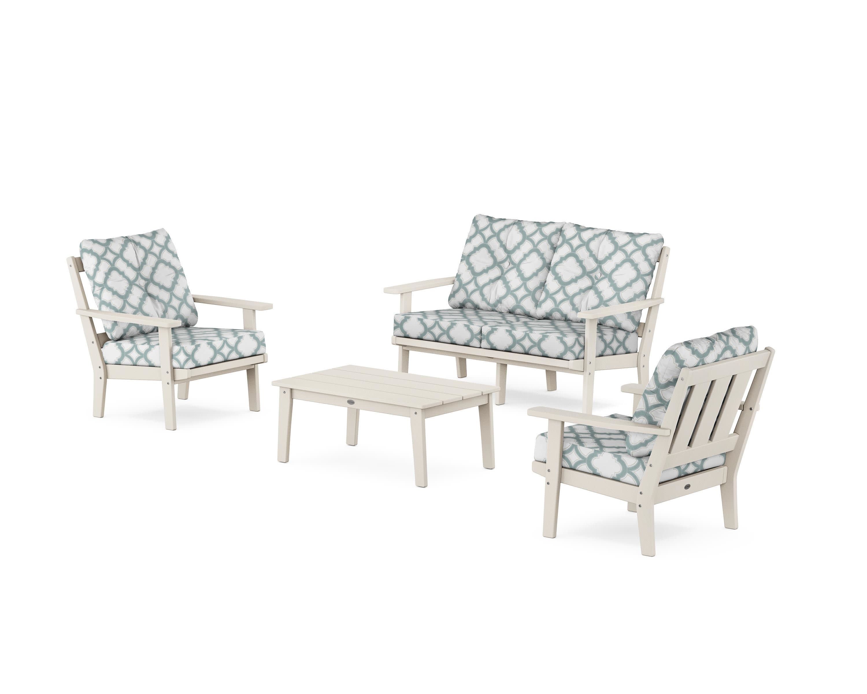 Oxford 4-Piece Deep Seating Set with Loveseat in Sand / Trellis Glacier Spa