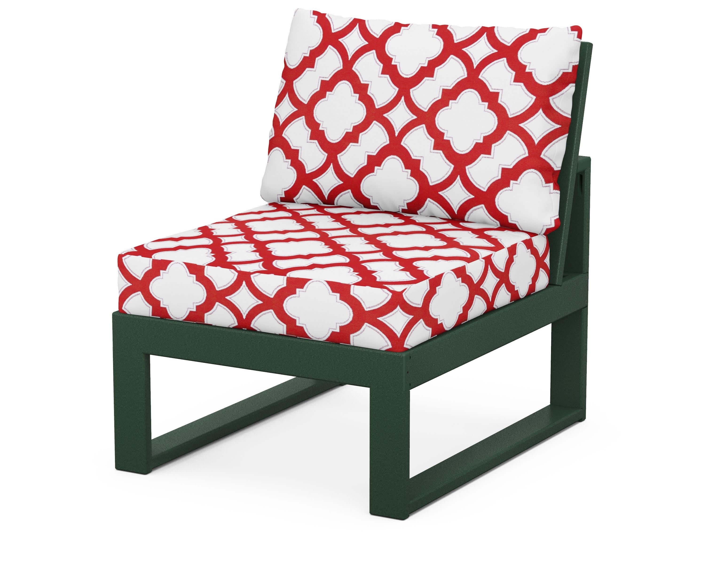 Modular Armless Chair in Green / Trellis Crimson