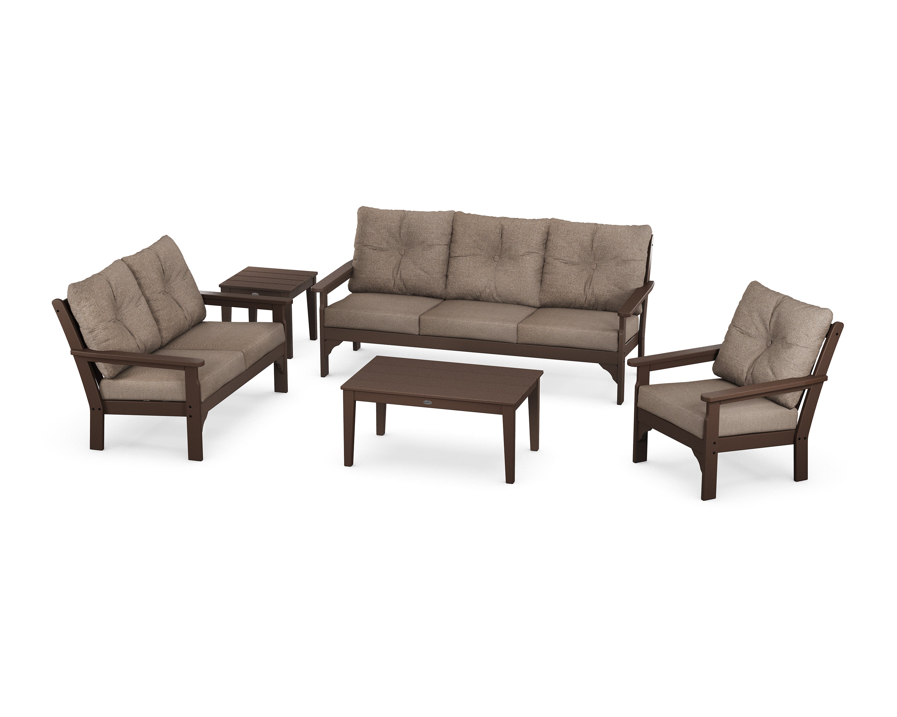 Vineyard 5 Piece Deep Seating Set in Mahogany / Spiced Burlap