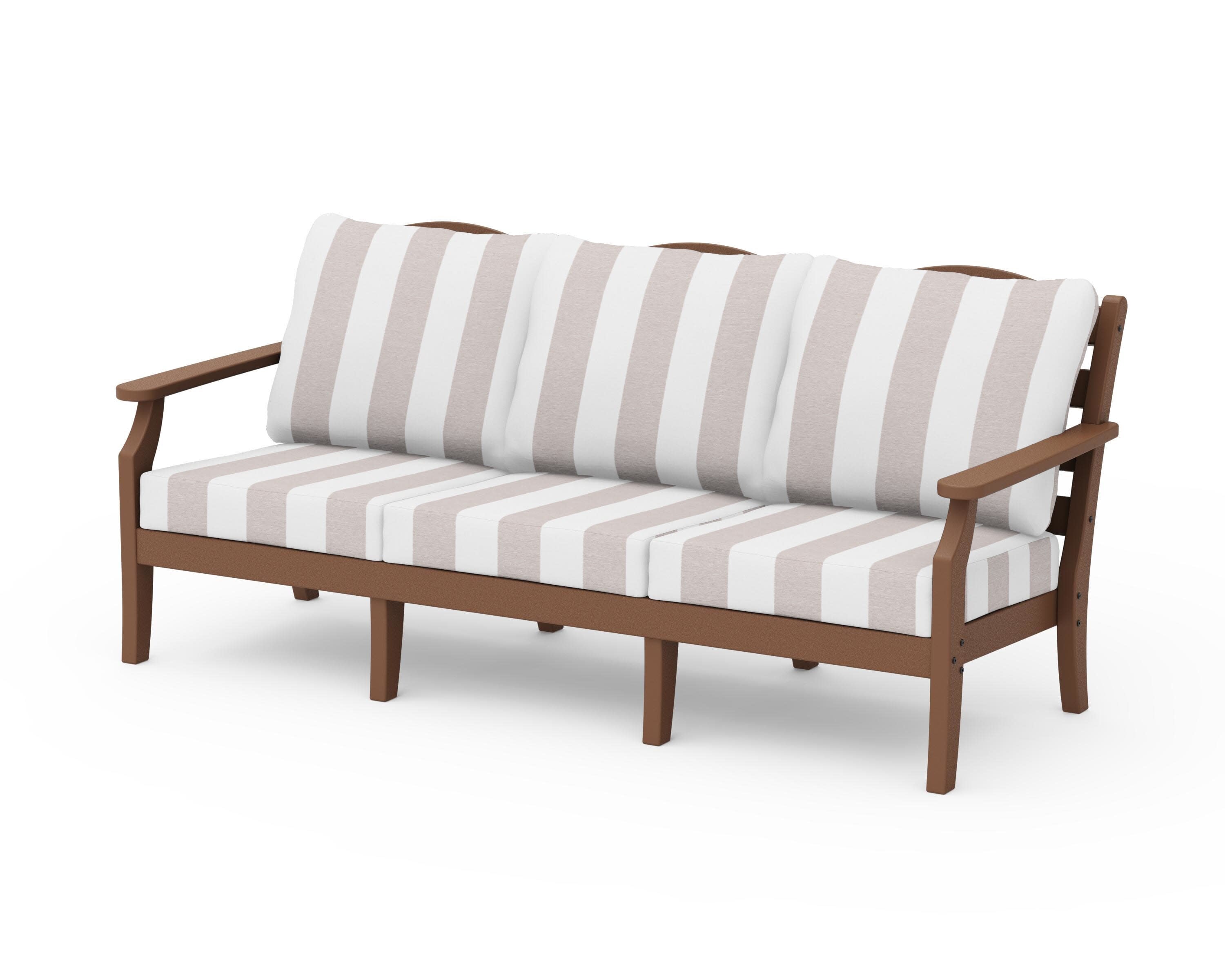 Savannah Deep Seating Sofa in Teak / Cabana Stripe Dune Burlap