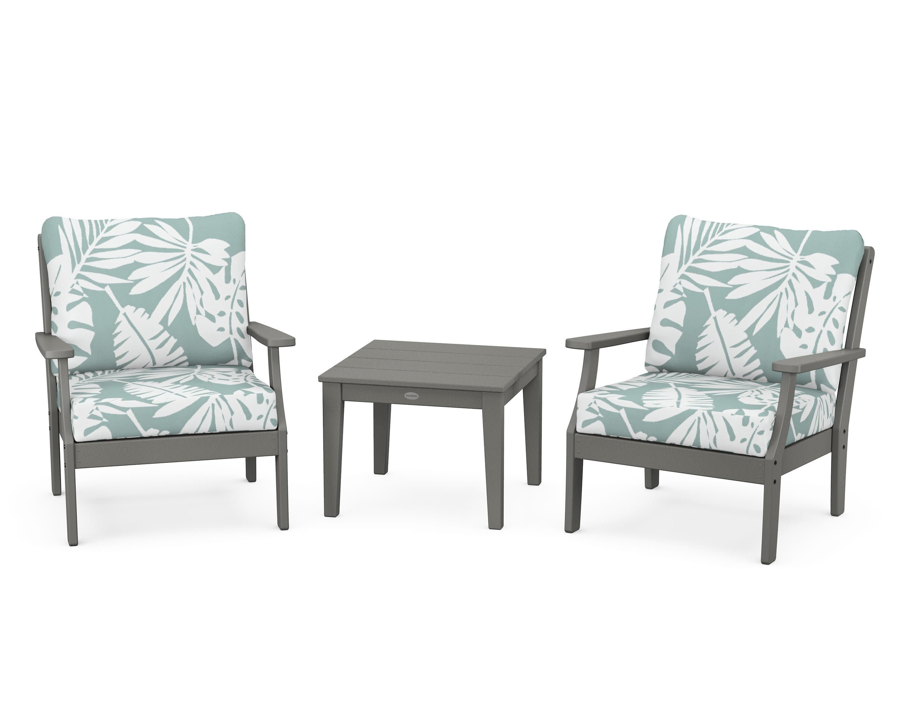 Braxton 3-Piece Deep Seating Set in Slate Grey / Leaf Glacier Spa
