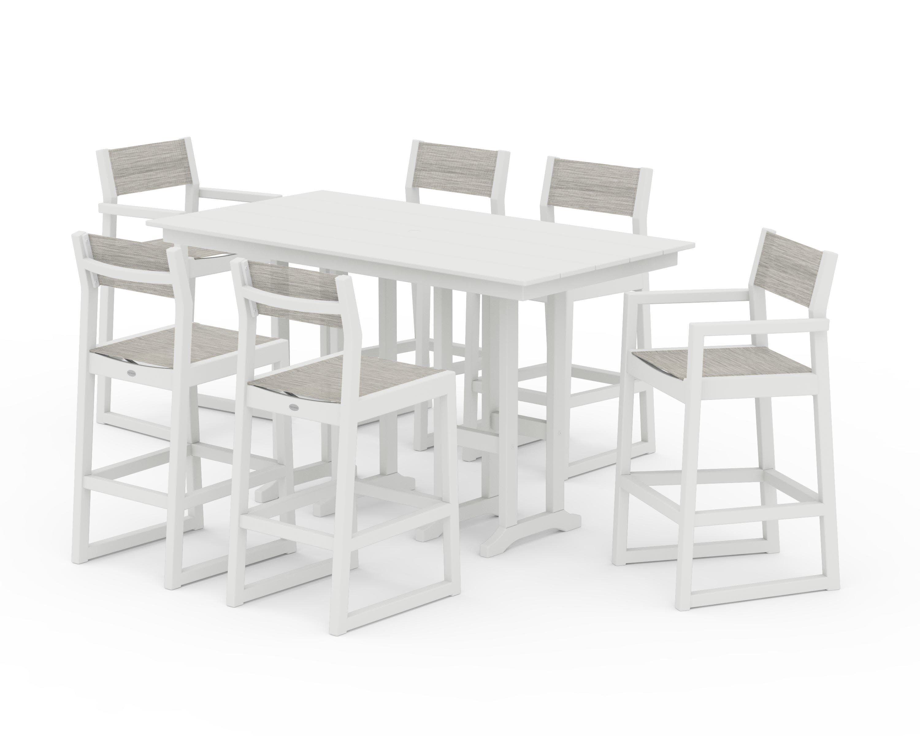 EDGE Sling 7-Piece Farmhouse Bar Set in White / Birch Sling