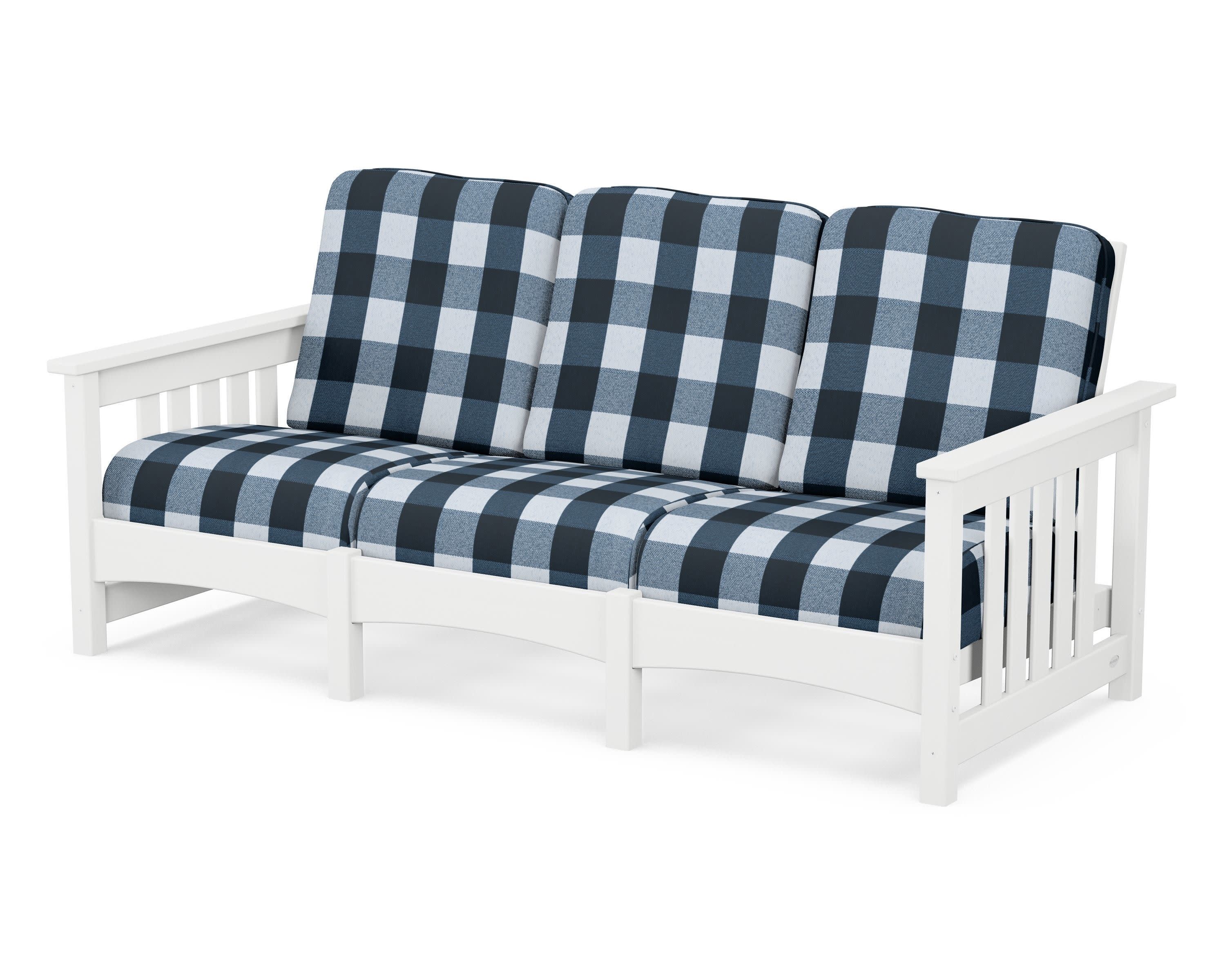 Club Mission Sofa in White / Buffalo Plaid Marine Indigo
