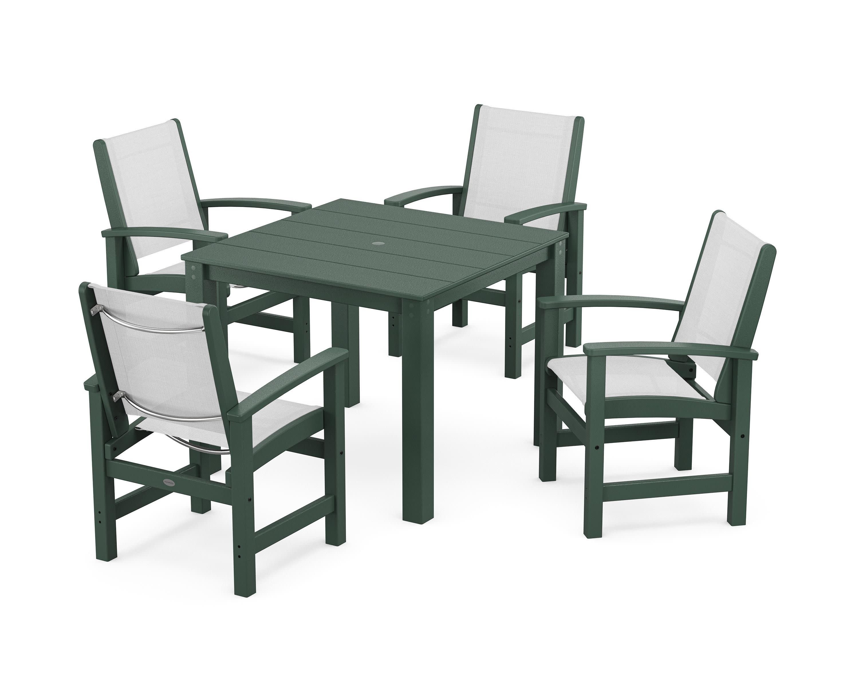 Coastal 5-Piece Parsons Dining Set in Green / White Sling