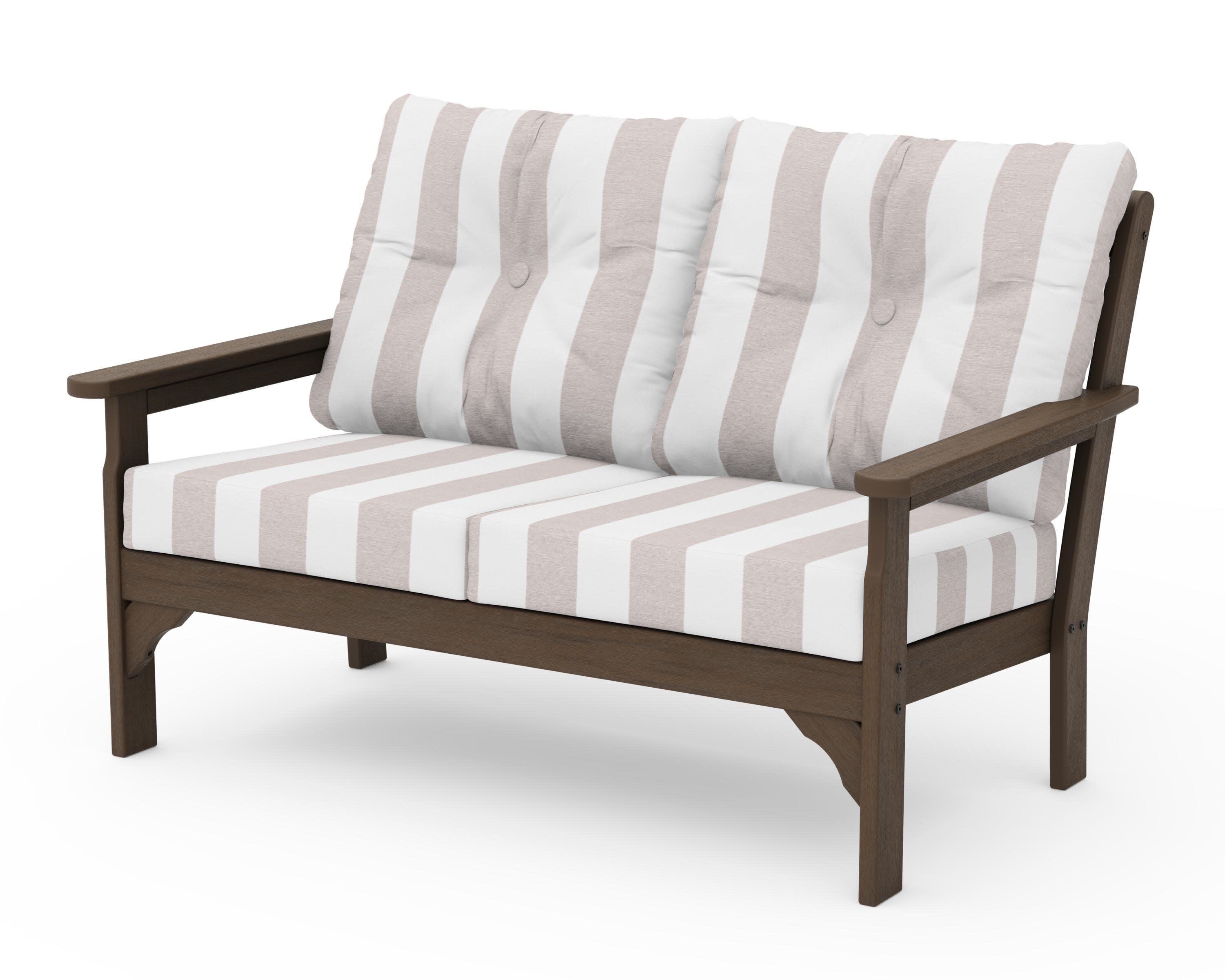 Vineyard Deep Seating Loveseat in Kona / Cabana Stripe Dune Burlap