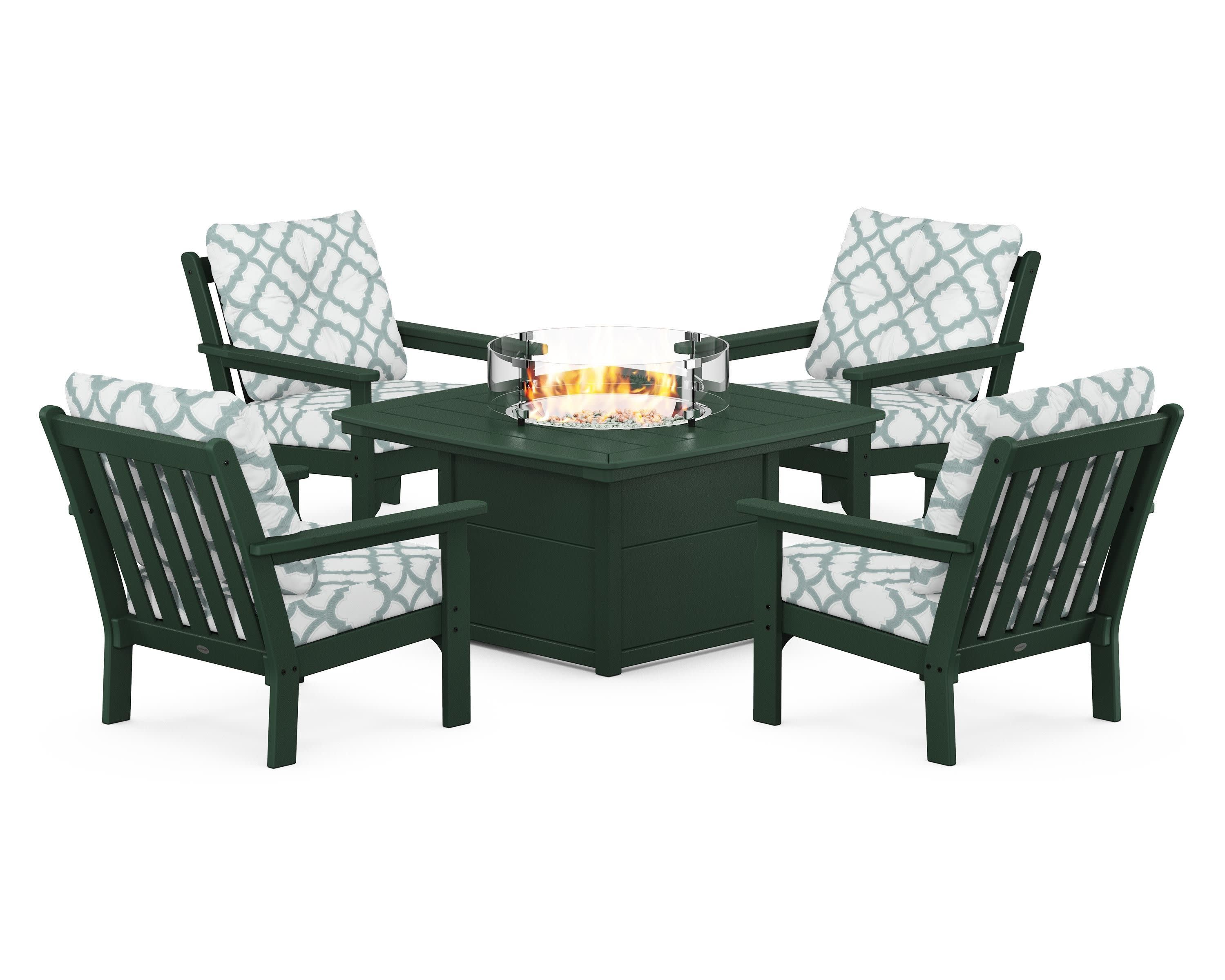 Vineyard 5-Piece Conversation Set with Fire Pit Table in Green / Trellis Glacier Spa