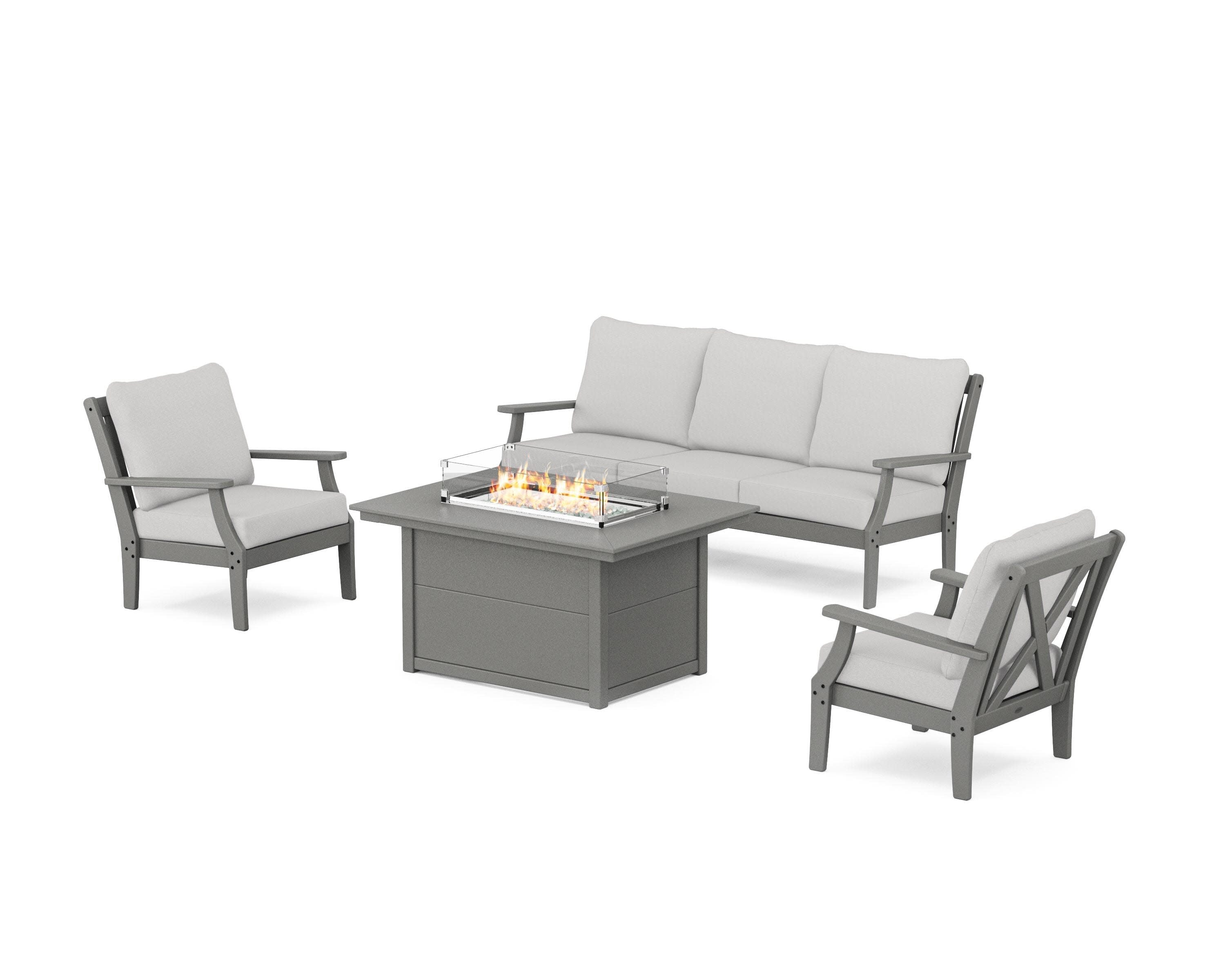Braxton Deep Seating Fire Pit Table Set in Slate Grey / Diamond in the Rough