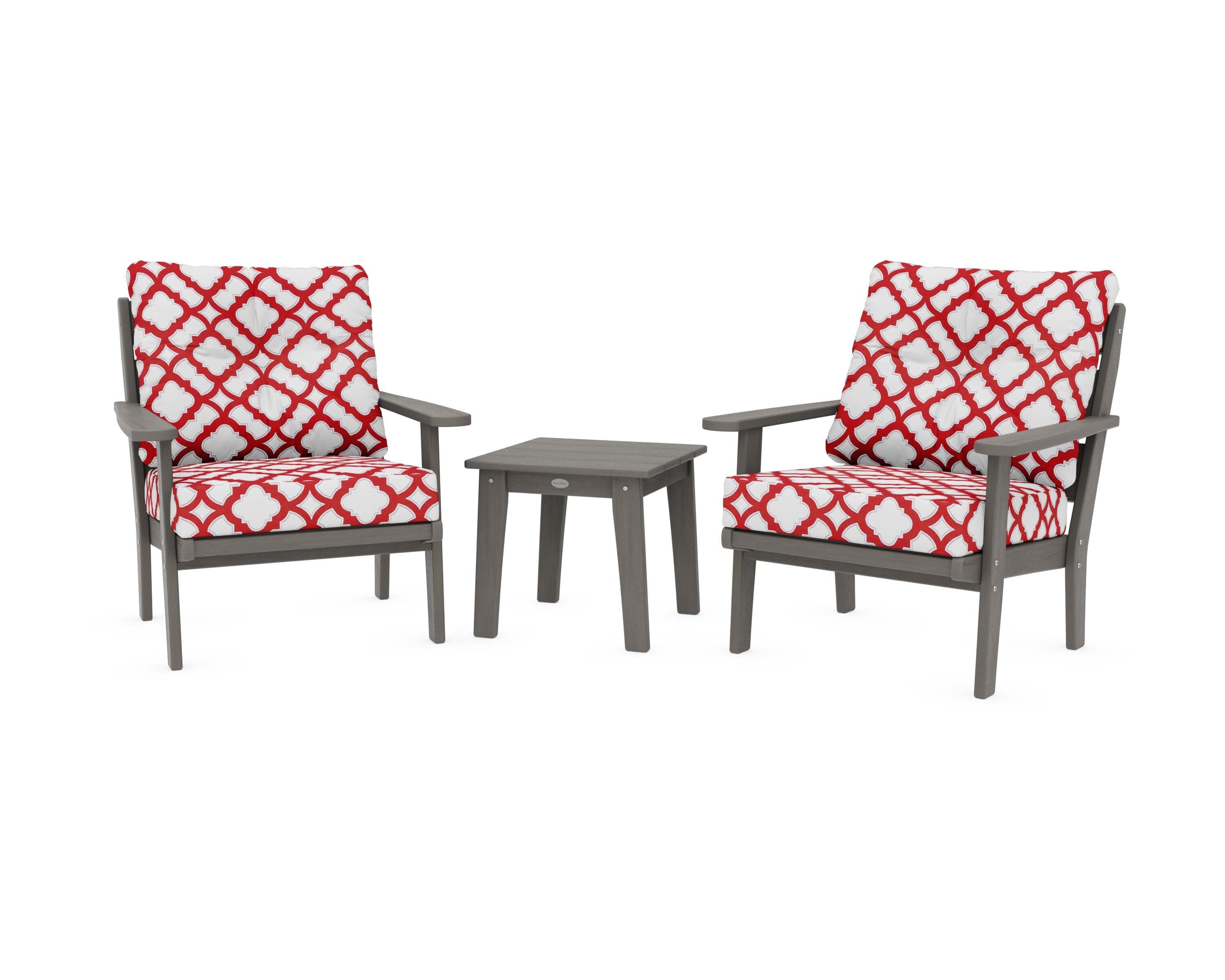 Lakeside 3-Piece Deep Seating Chair Set in Driftwood / Trellis Crimson