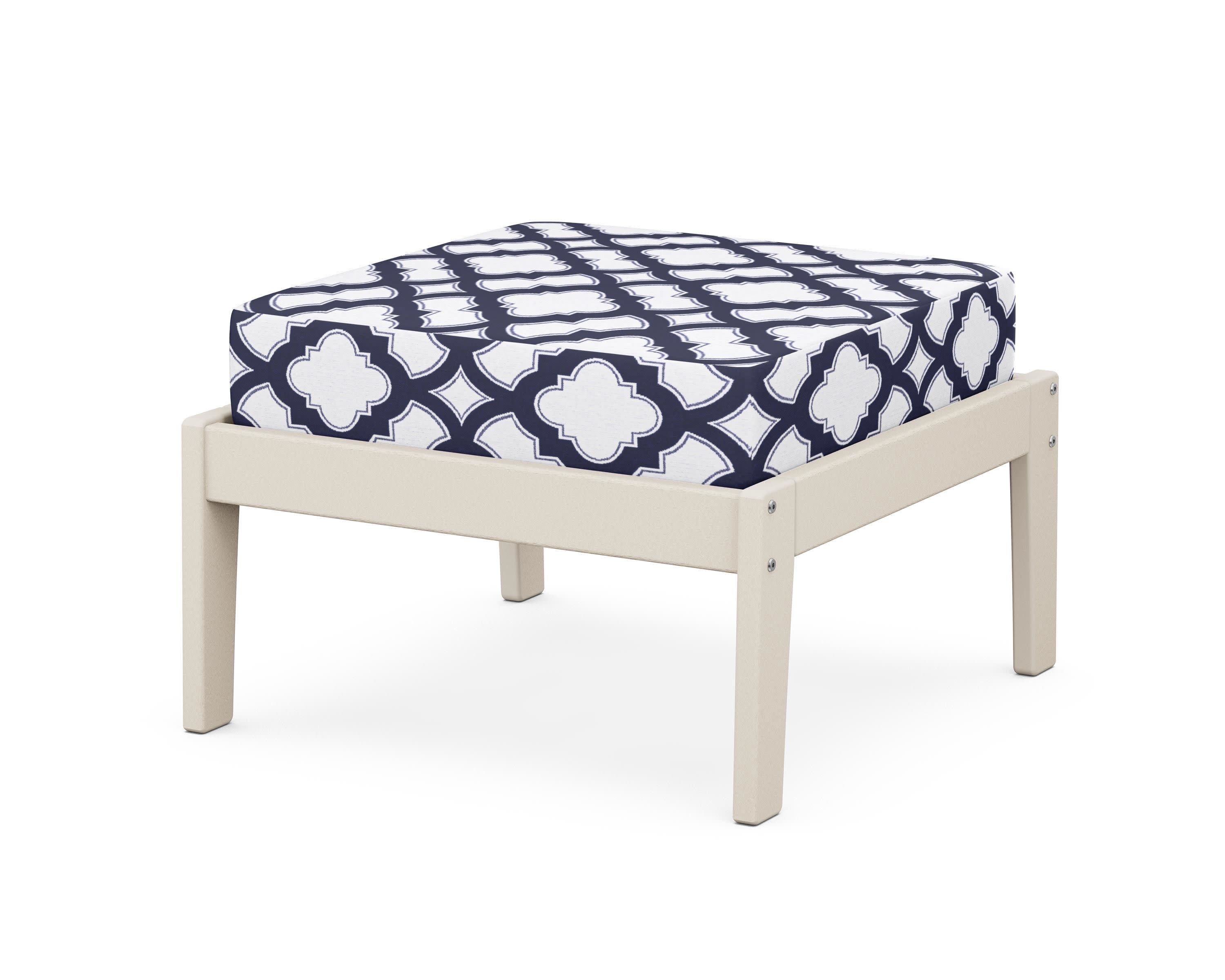 Deep Seating Ottoman in Sand / Trellis Navy