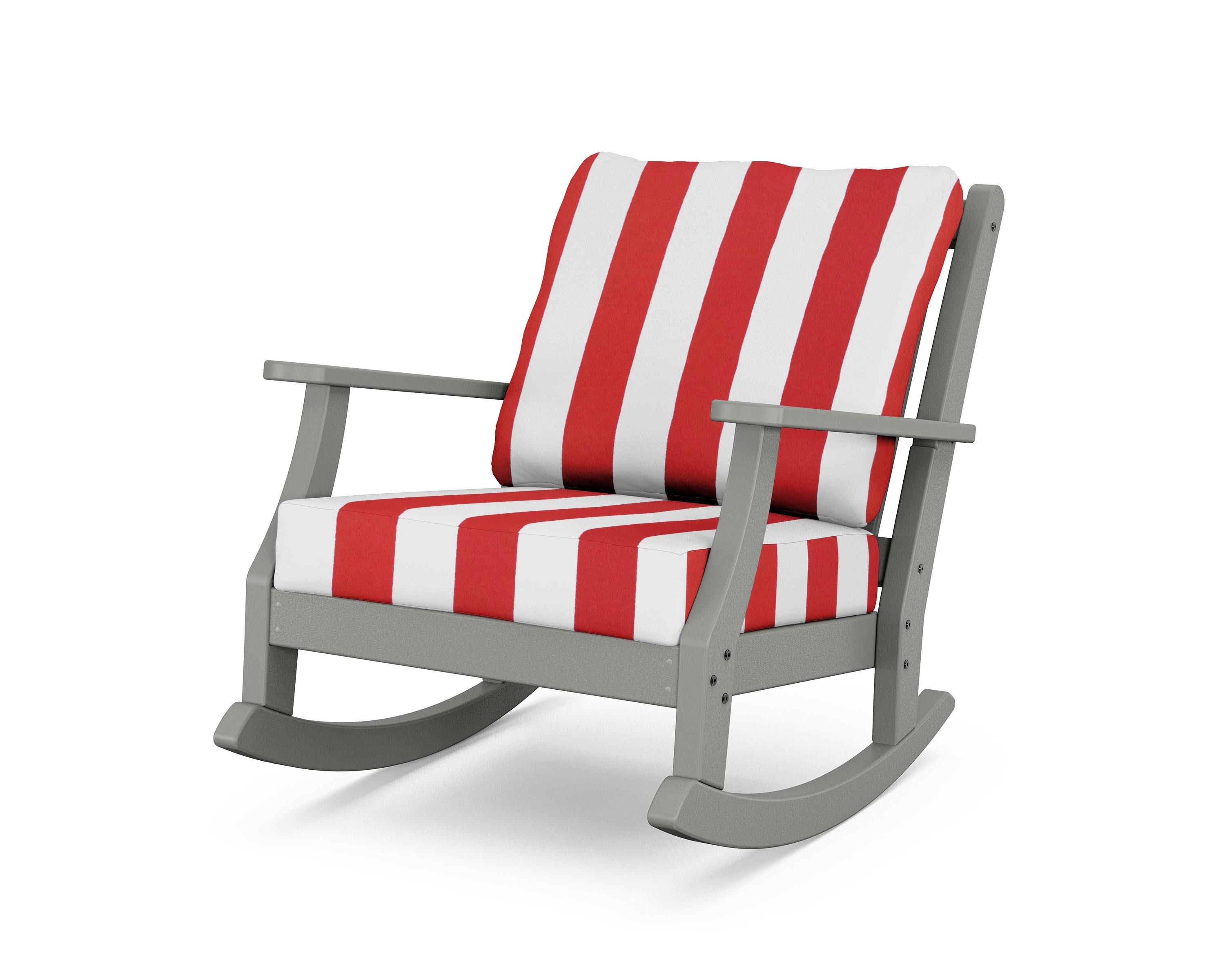 Wovendale Deep Seating Rocking Chair in Slate Grey / Cabana Stripe Crimson