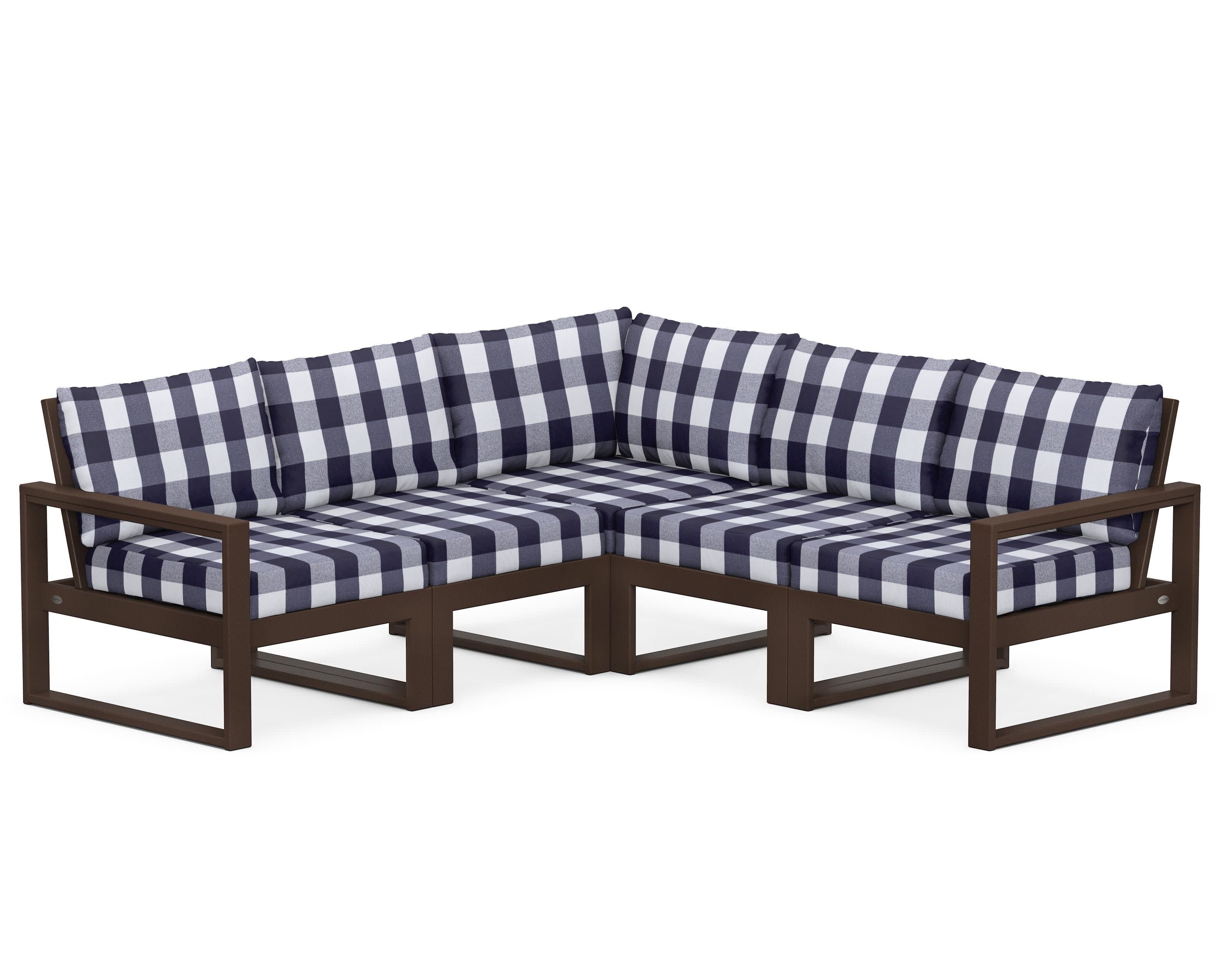 EDGE 5-Piece Modular Deep Seating Set in Mahogany / Buffalo Plaid Navy