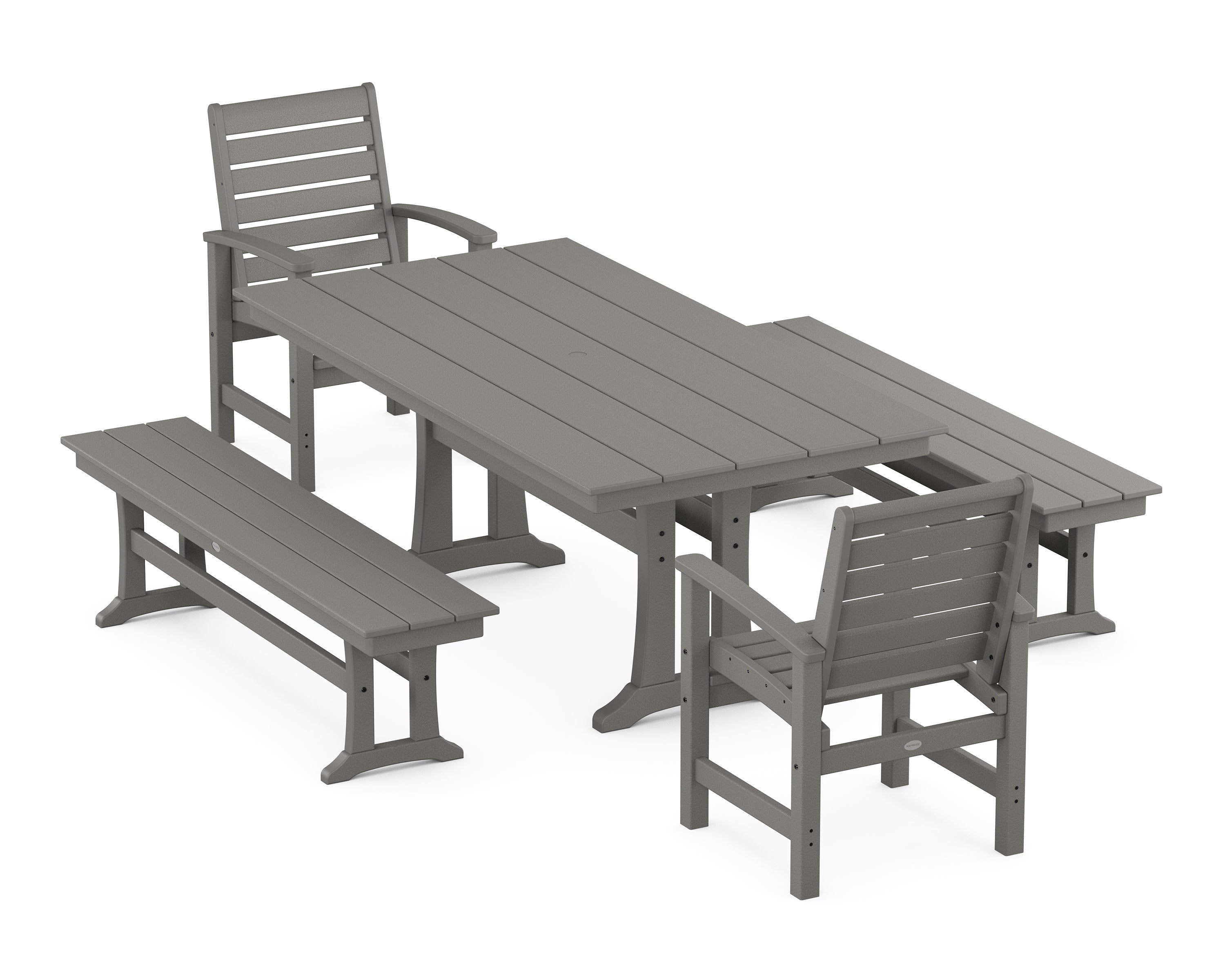 Signature 5-Piece Farmhouse Dining Set With Trestle Legs in Slate Grey