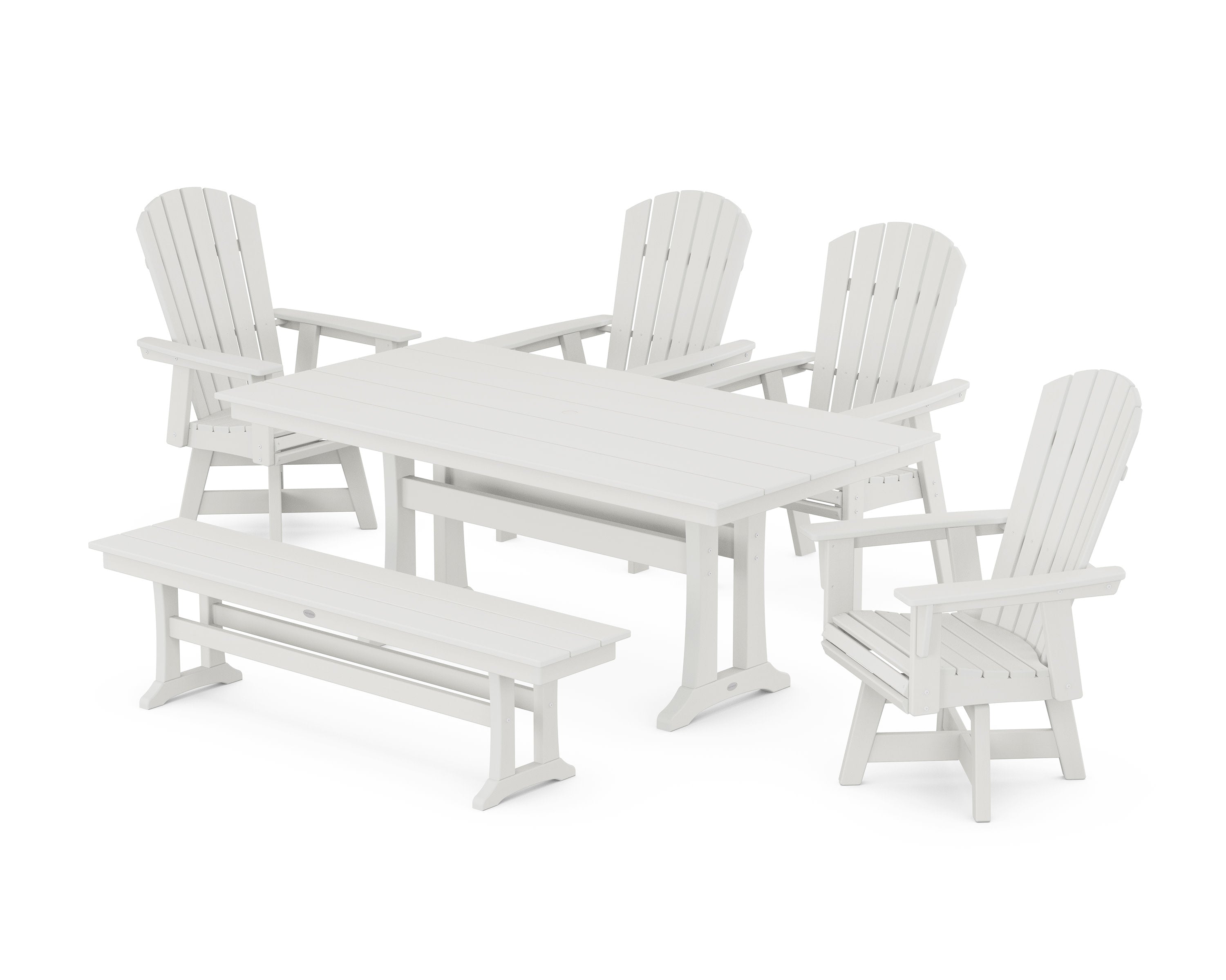Nautical Adirondack Swivel 6-Piece Farmhouse Dining Set With Trestle Legs in Vintage White