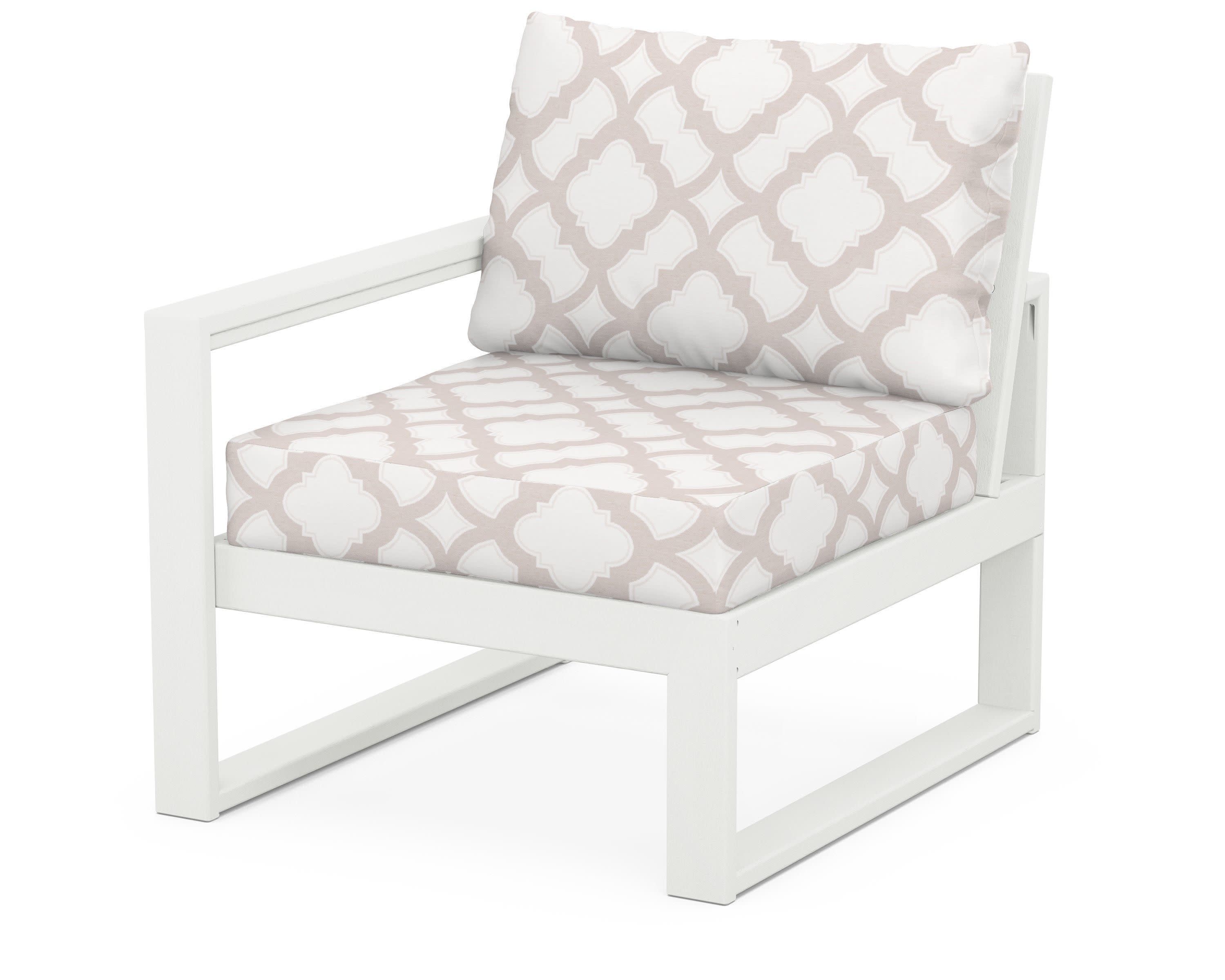 EDGE Modular Left Arm Chair in Vintage White / Trellis Dune Burlap