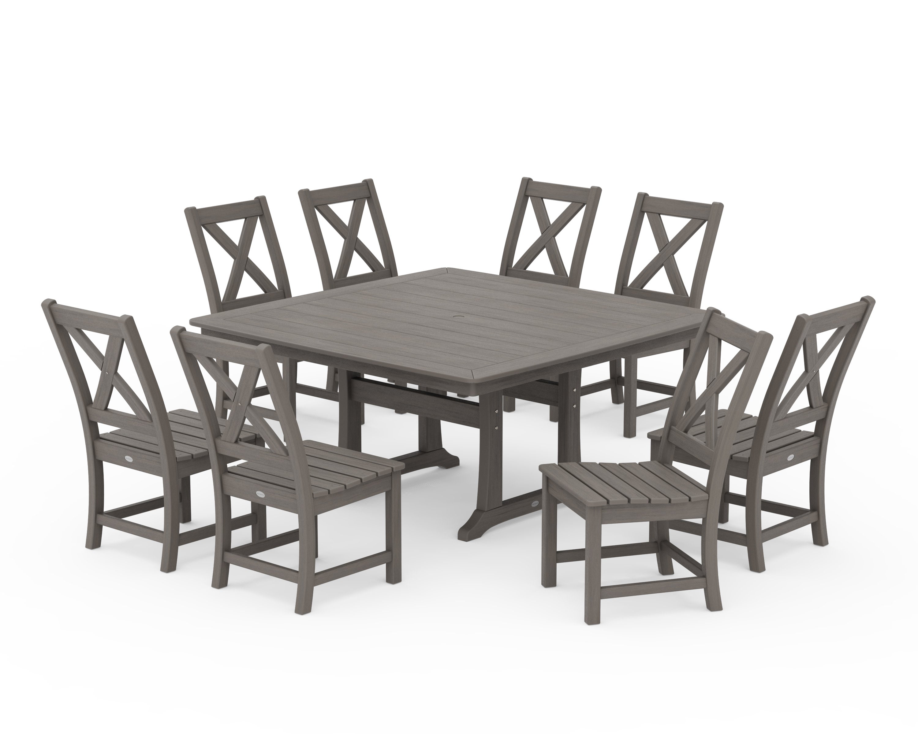 Braxton 9-Piece Nautical Trestle Dining Set in Driftwood