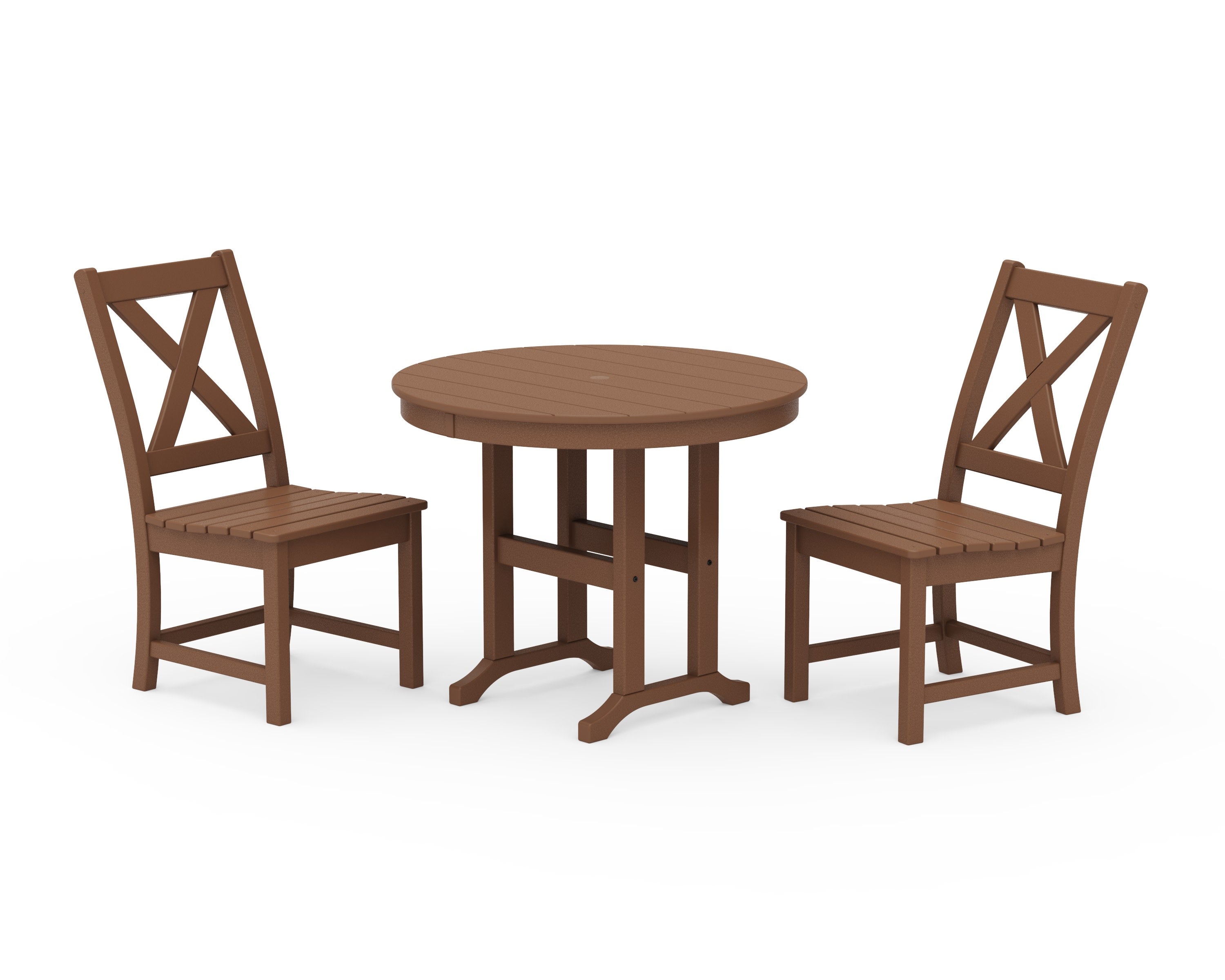 Braxton Side Chair 3-Piece Round Dining Set in Teak
