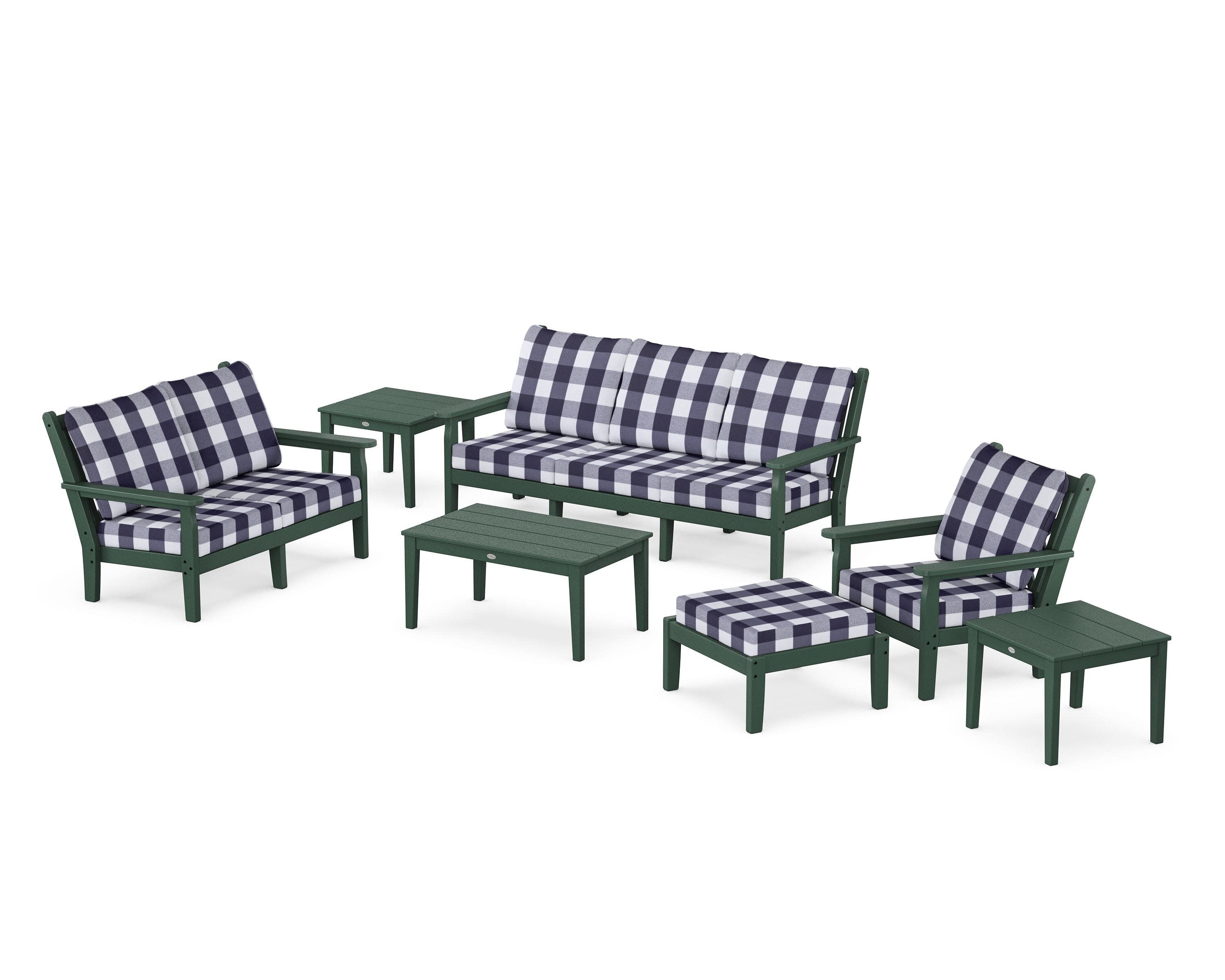 Chippendale 7-Piece Deep Seating Set in Green / Buffalo Plaid Navy