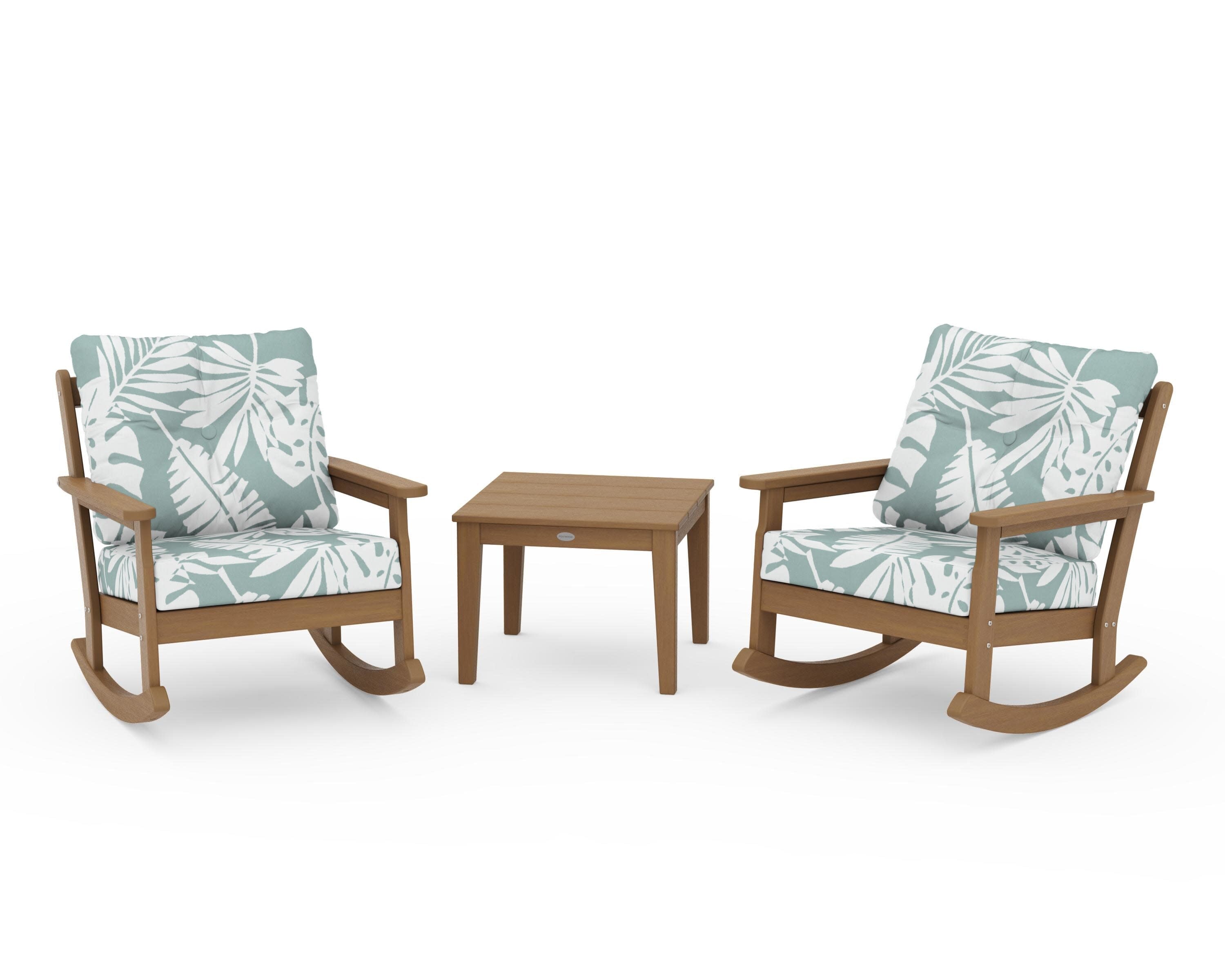 Vineyard 3-Piece Deep Seating Rocker Set in Natural / Leaf Glacier Spa