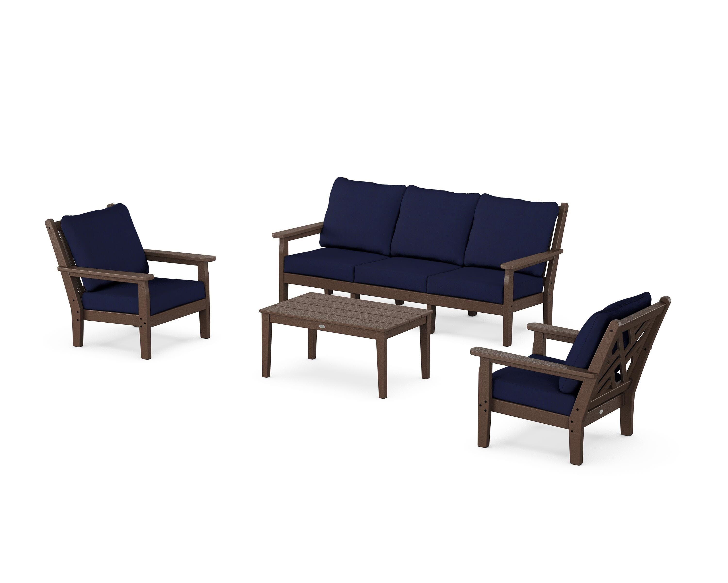 Chippendale 4-Piece Deep Seating Set with Sofa in Mahogany / Navy