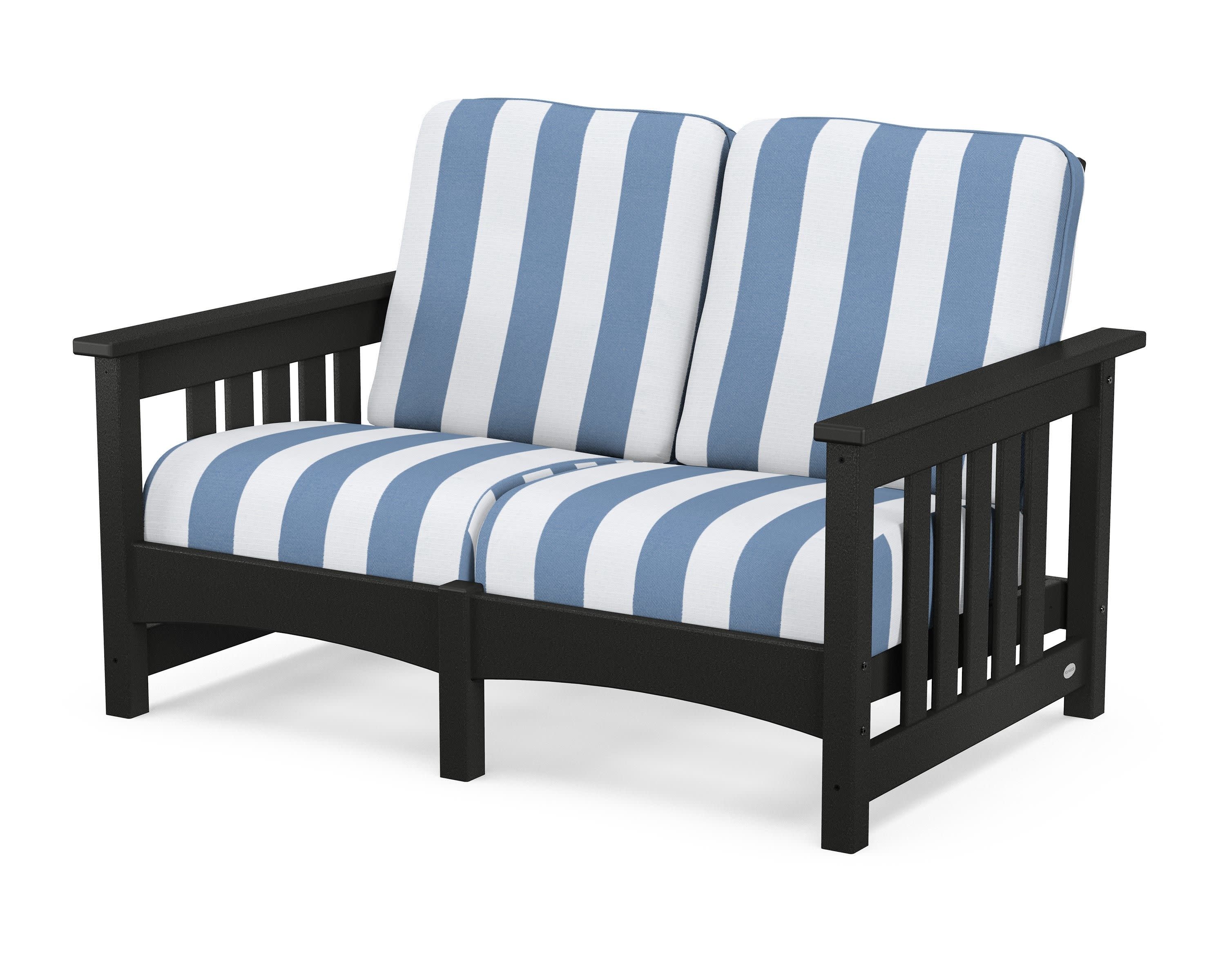 Club Mission Loveseat in Black / Cabana Stripe Sky Blue