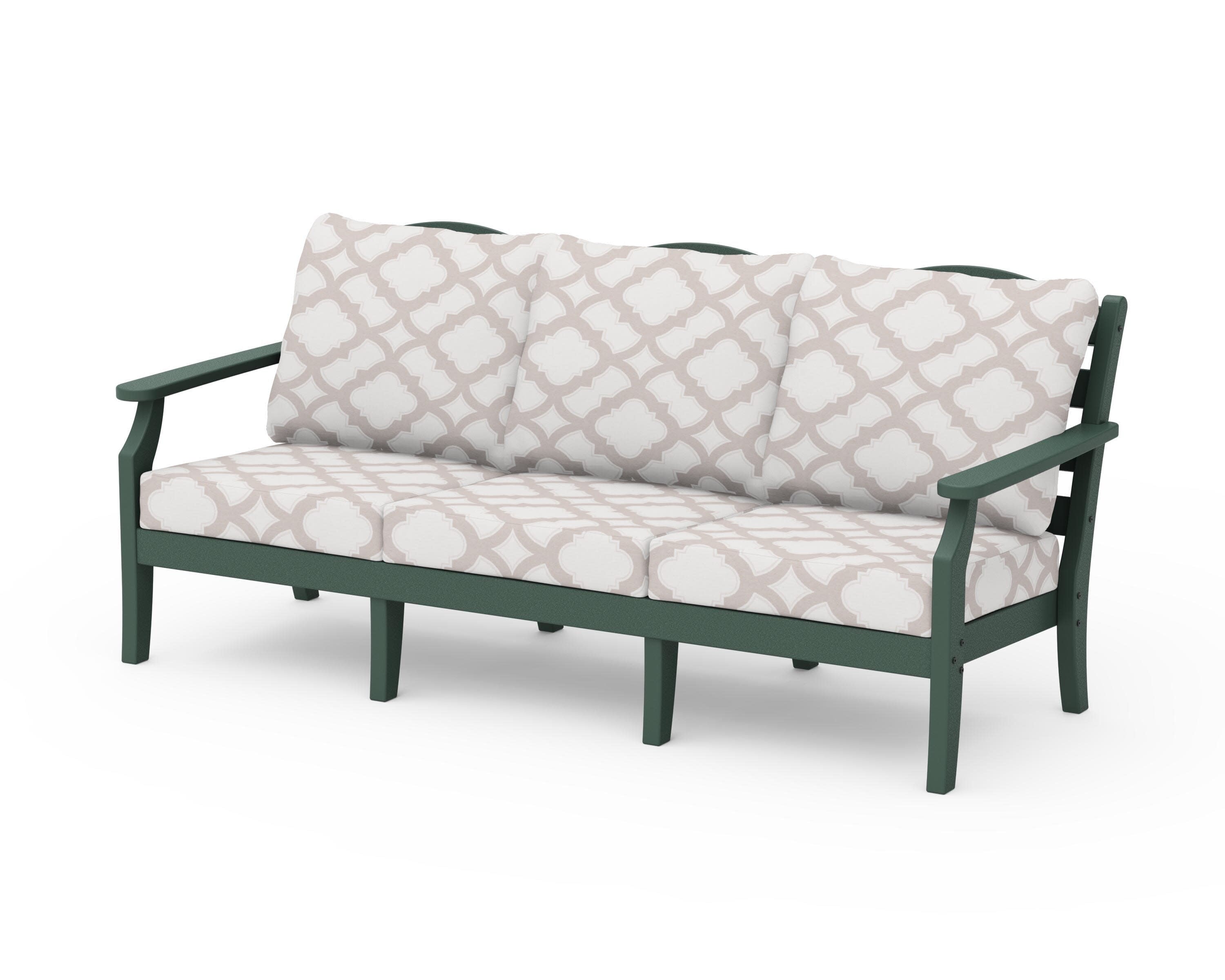 Savannah Deep Seating Sofa in Green / Trellis Dune Burlap