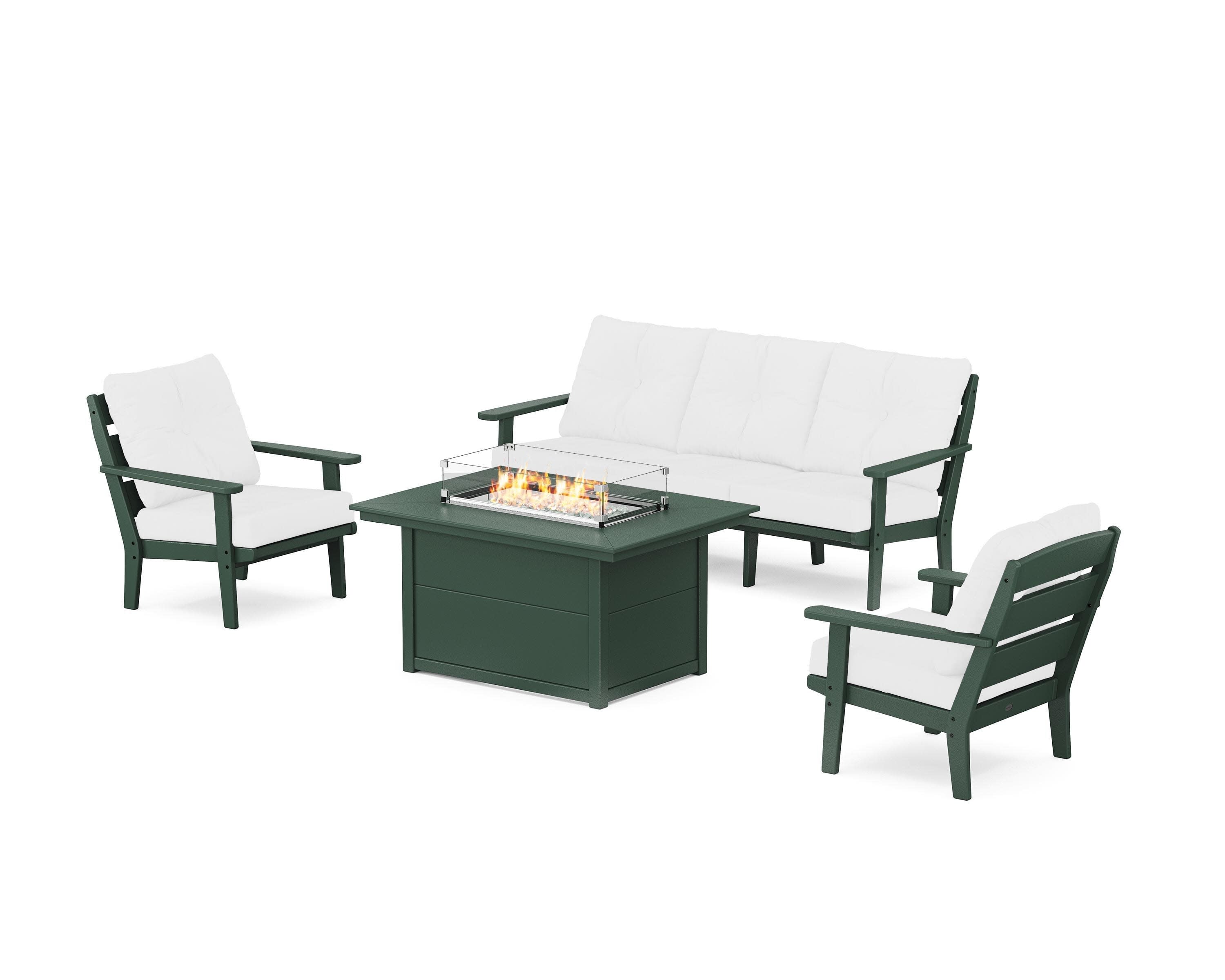 Lakeside Deep Seating Fire Pit Table Set in Green / Natural