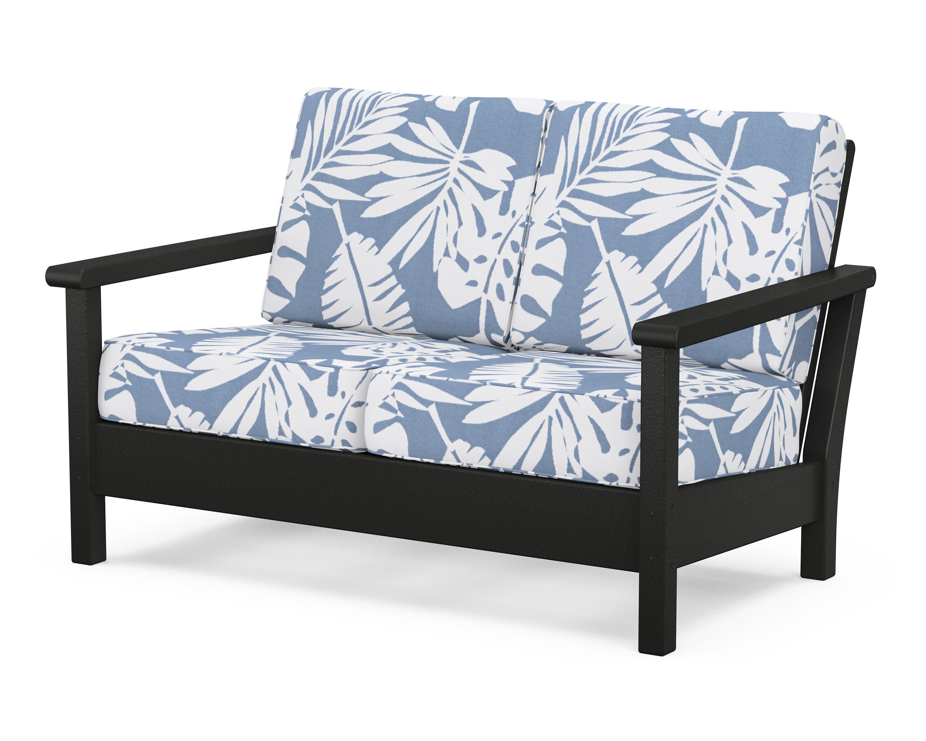 Harbour Deep Seating Loveseat in Black / Leaf Sky Blue