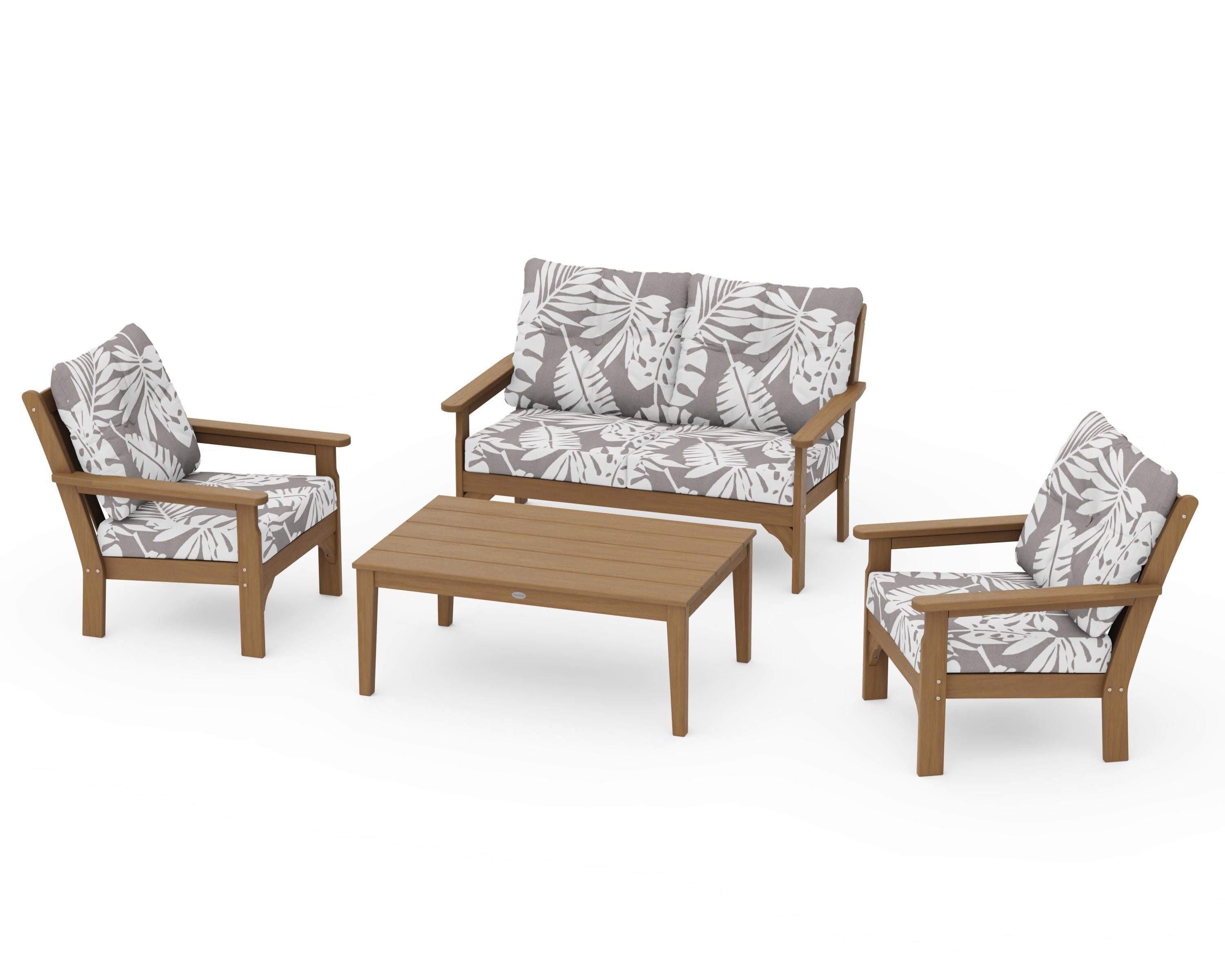 Vineyard 4-Piece Deep Seating Set in Natural / Leaf Grey Mist