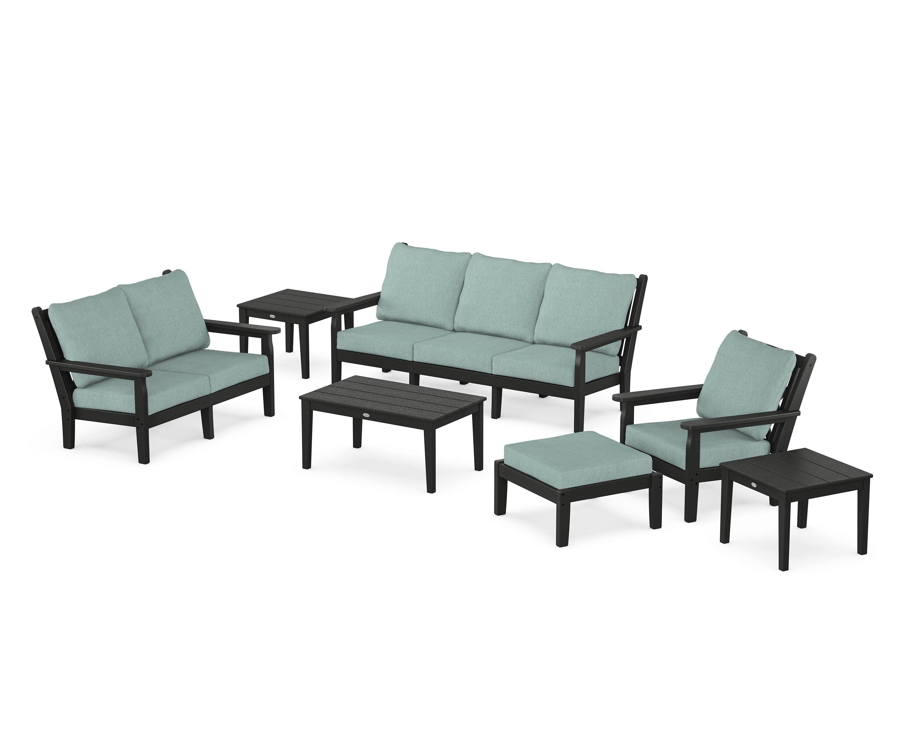 Chippendale 7-Piece Deep Seating Set in Black / Glacier Spa