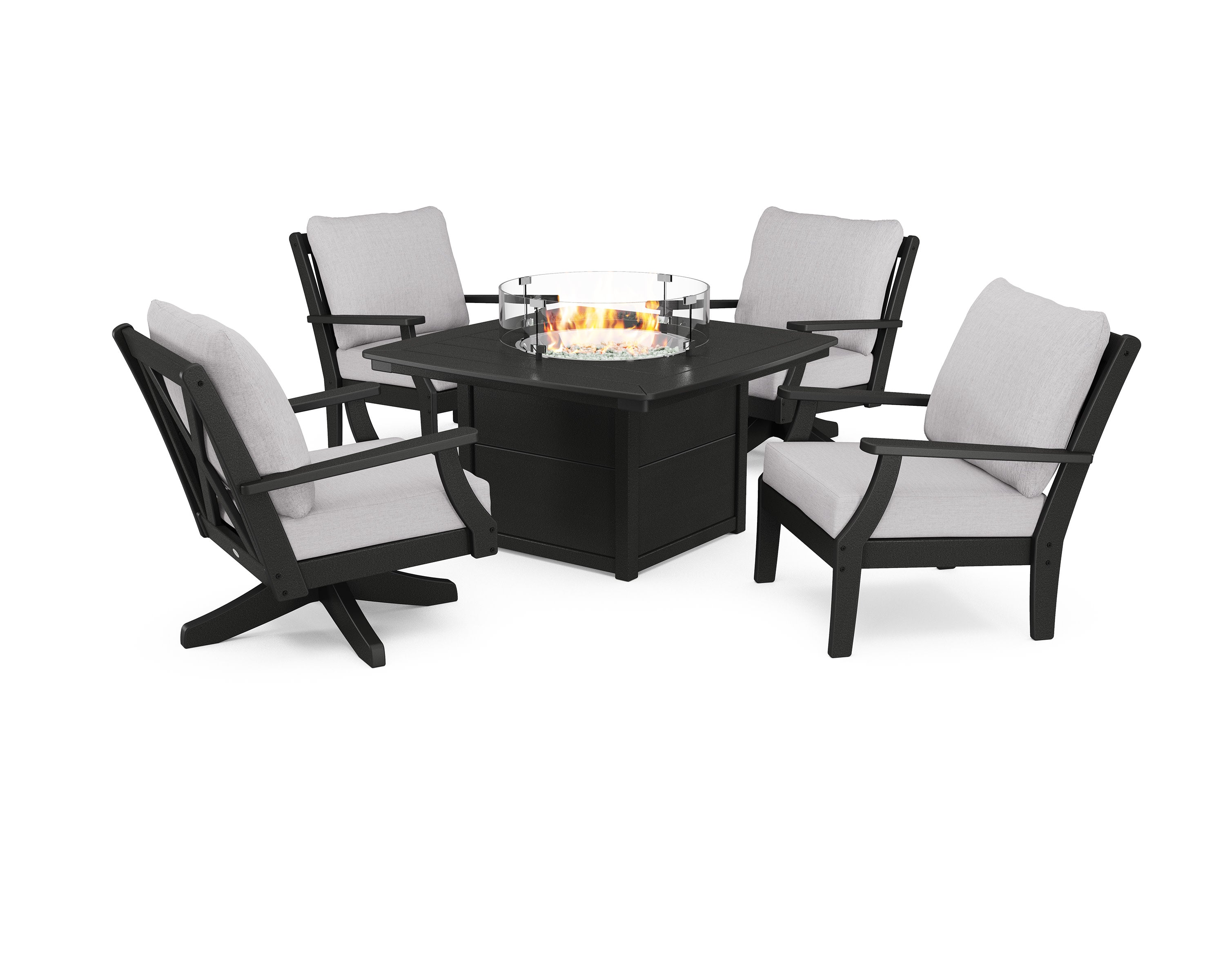 Braxton 5-Piece Deep Seating Set with Fire Table in Black / Granite