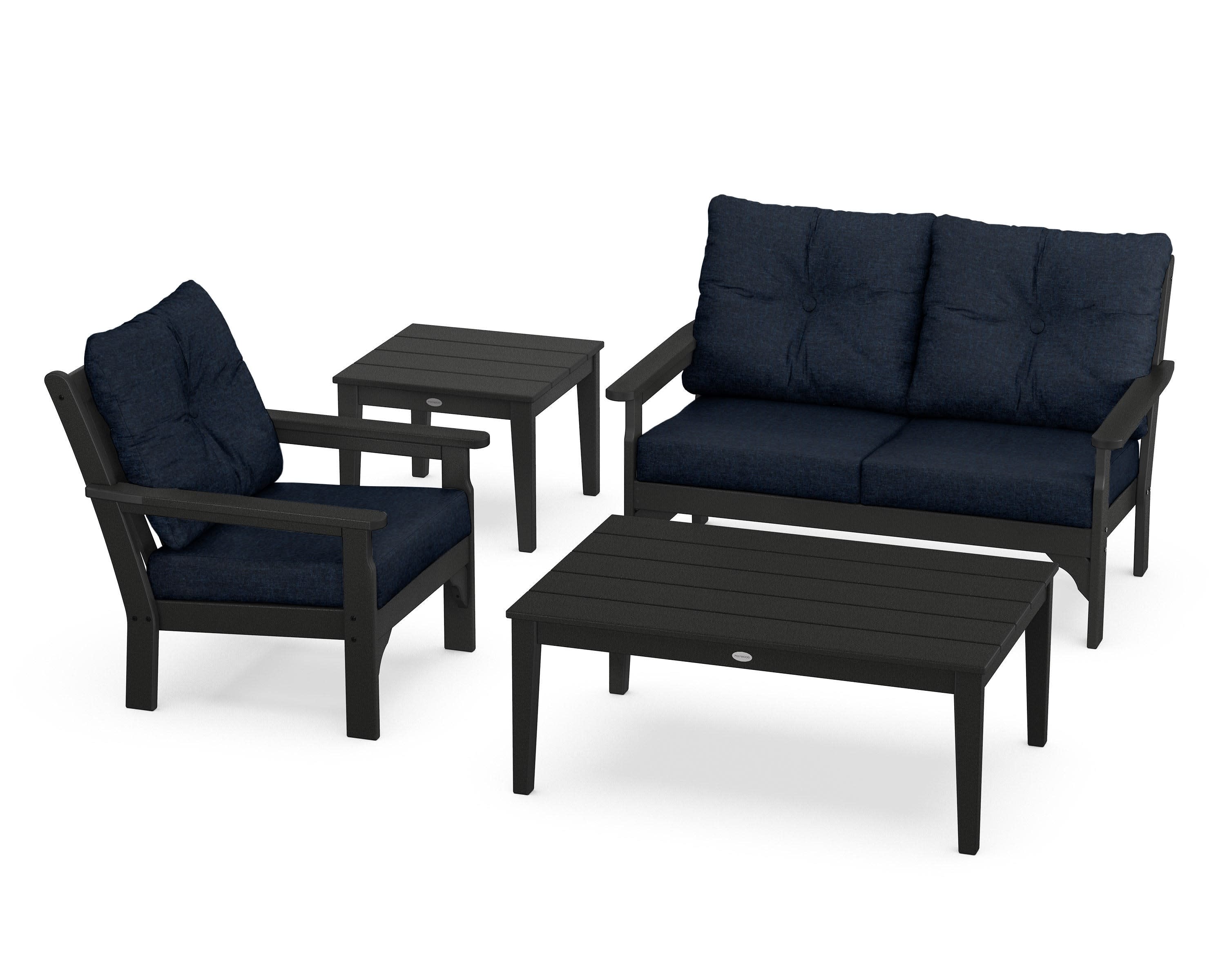 Vineyard 4-Piece Deep Seating Set in Black / Marine Indigo