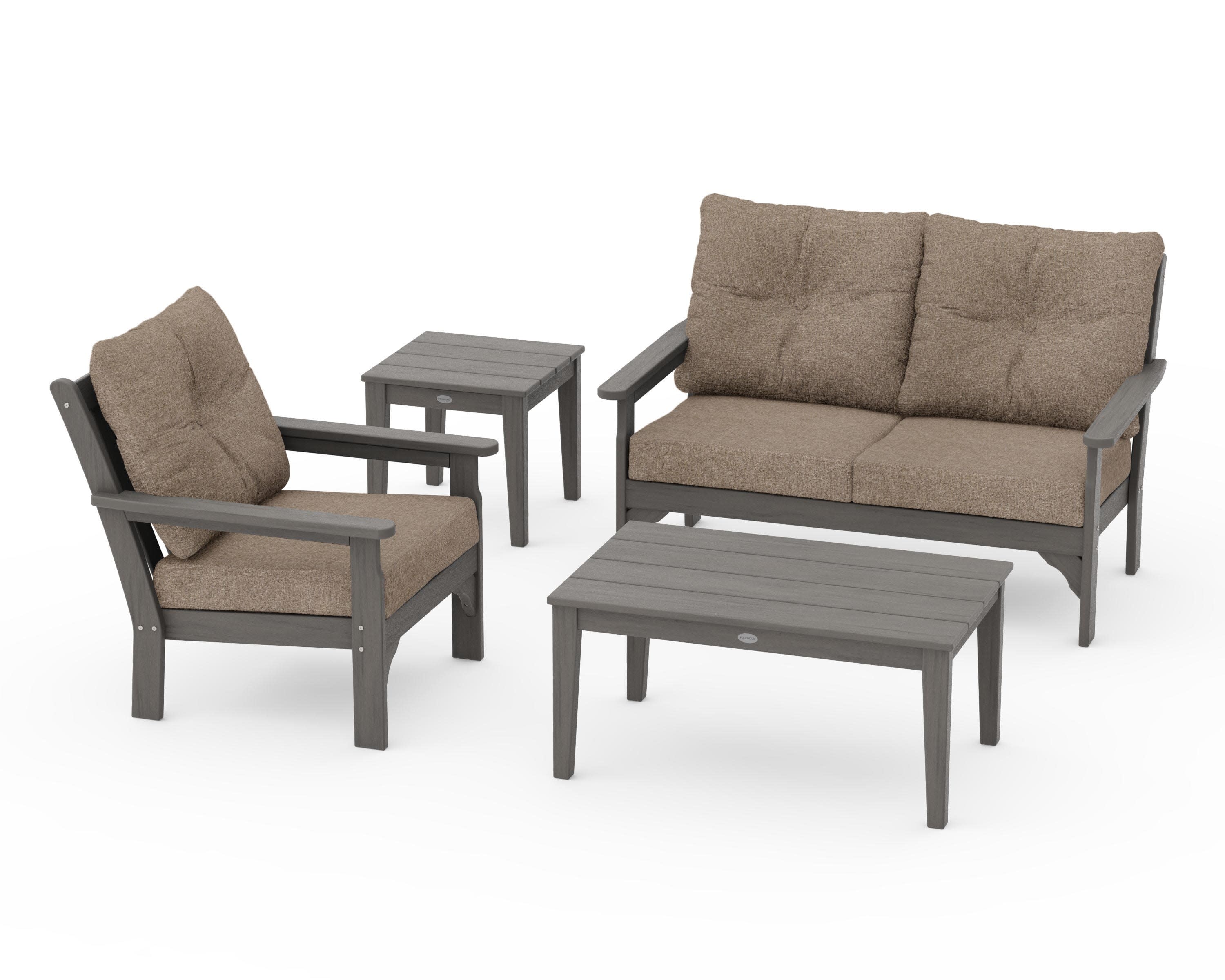 Vineyard 4-Piece Deep Seating Set in Driftwood / Spiced Burlap
