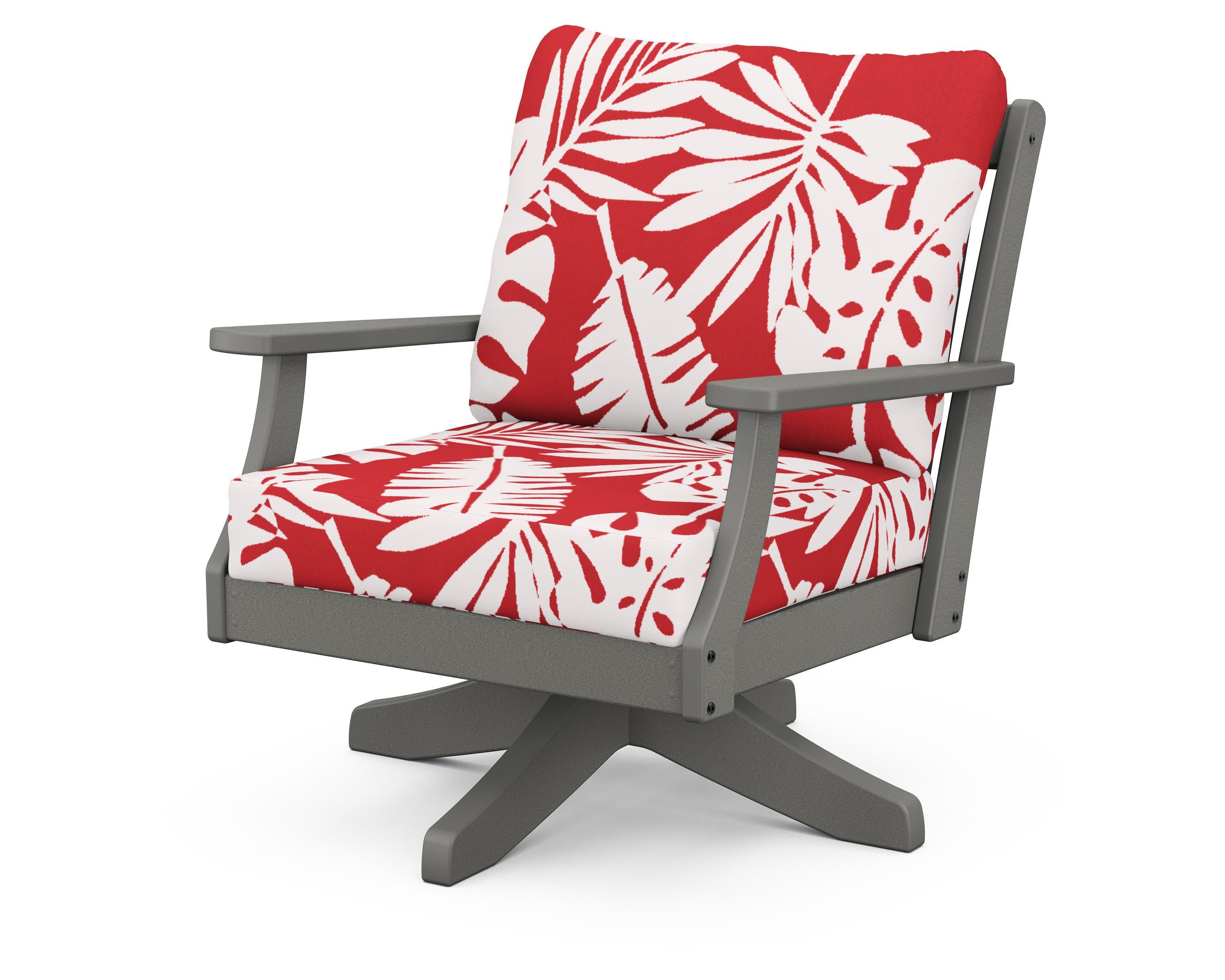 Braxton Deep Seating Swivel Chair in Slate Grey / Leaf Crimson