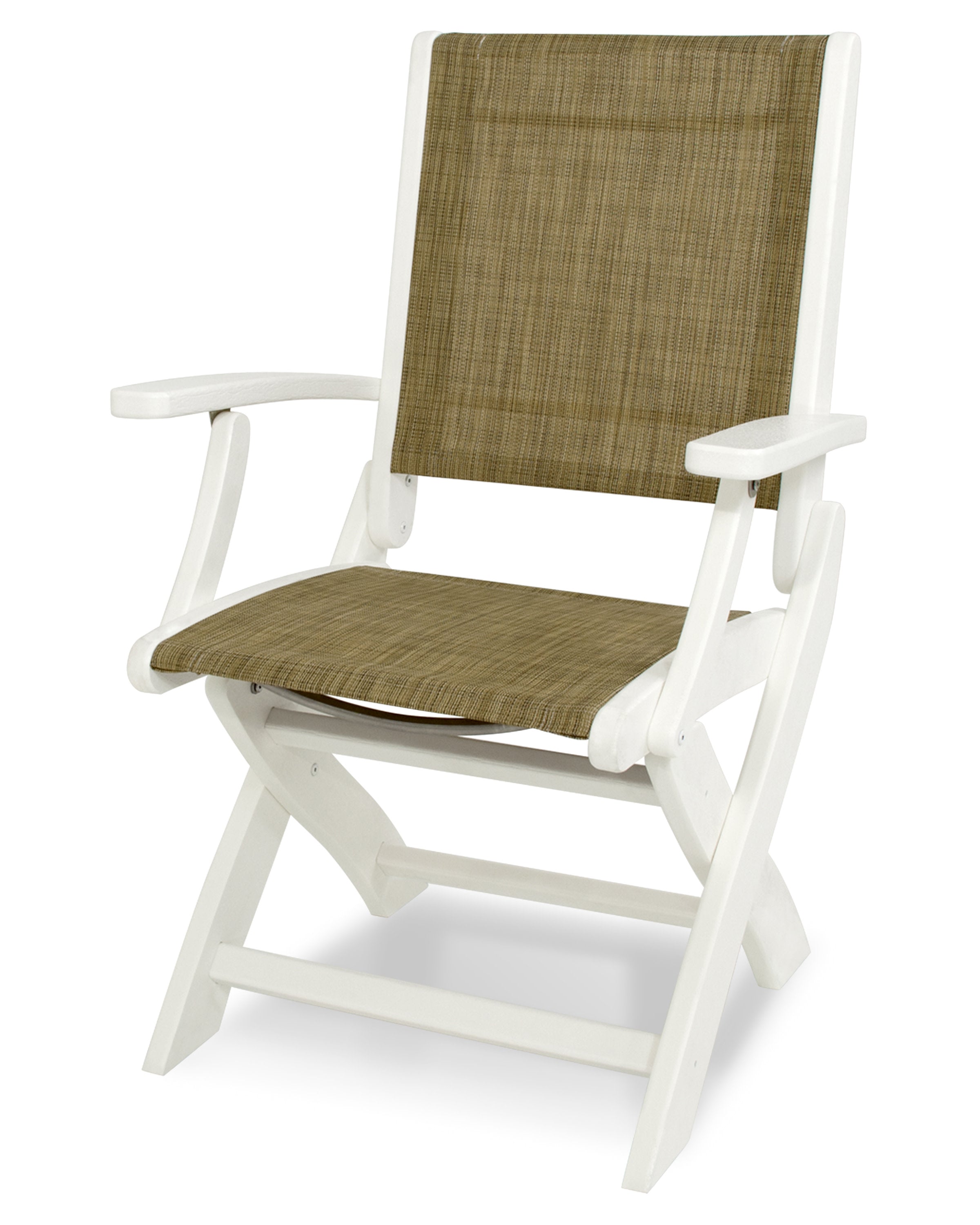 Coastal Folding Chair in White / Burlap Sling