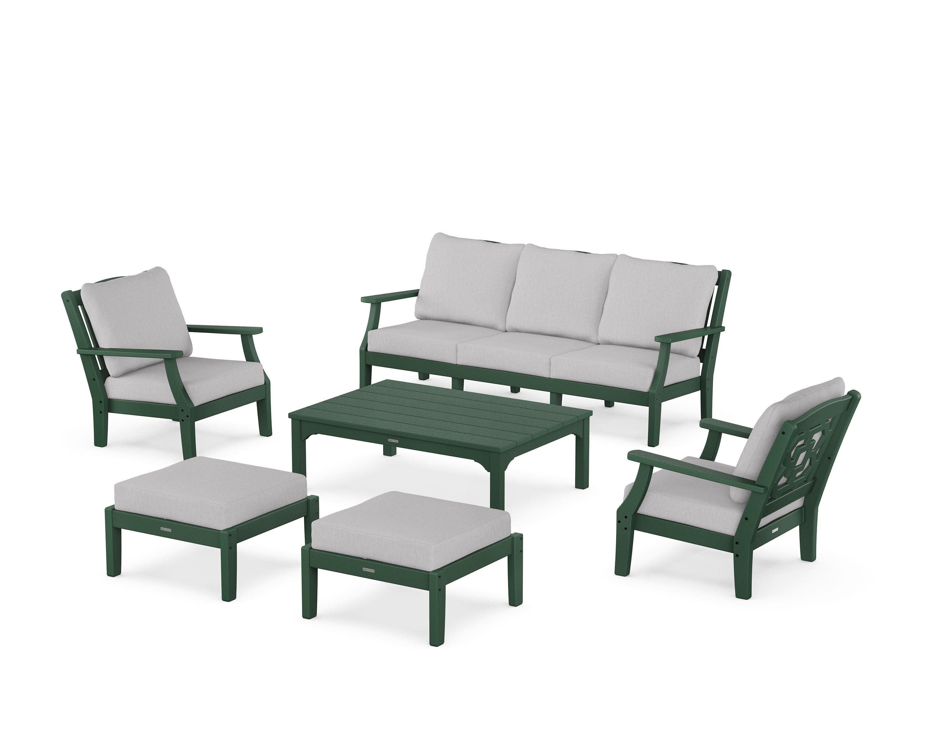 Chinoiserie 6-Piece Lounge Sofa Set in Green / Granite