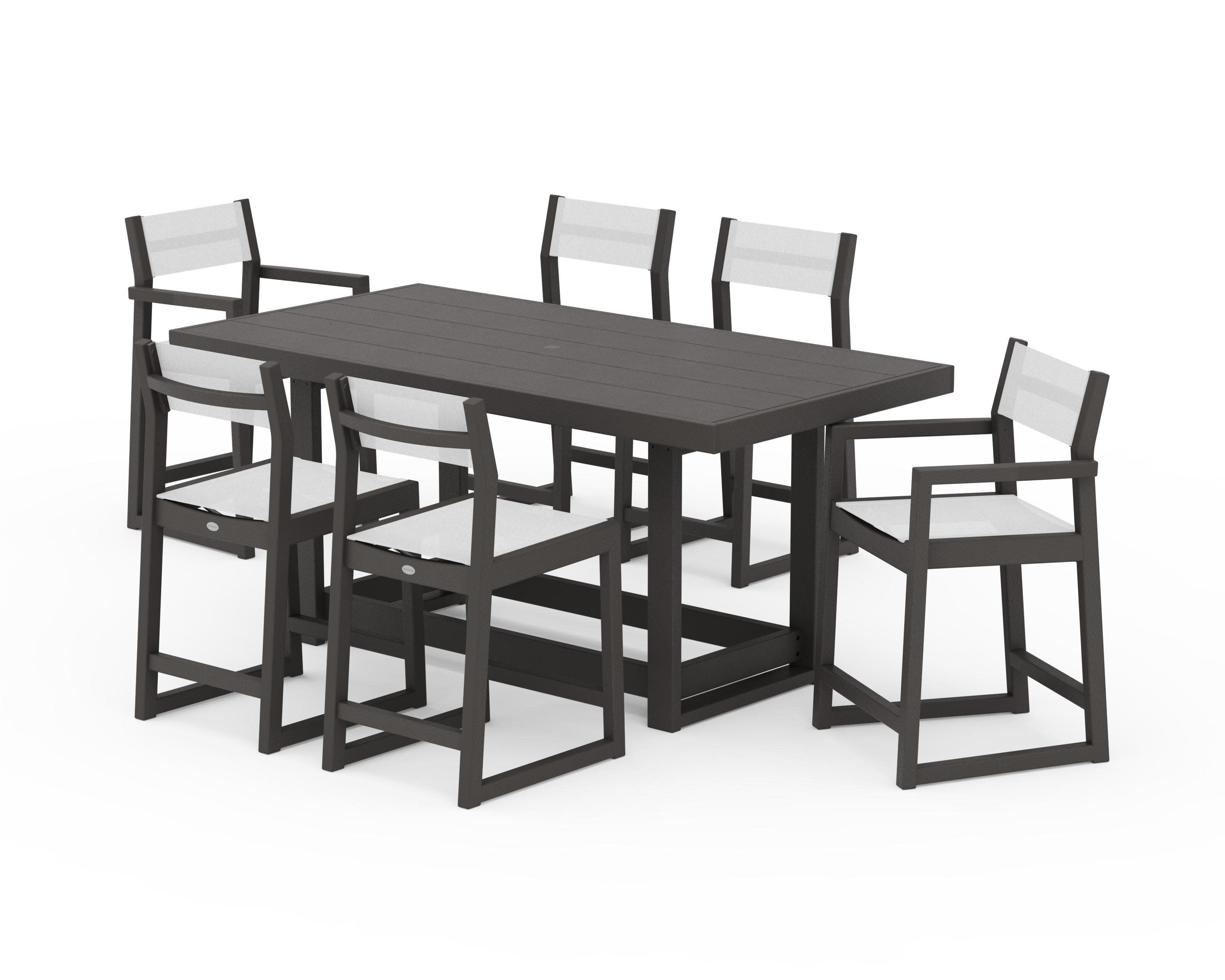 EDGE Sling 7-Piece Counter Table Set in Vintage Coffee / White Sling