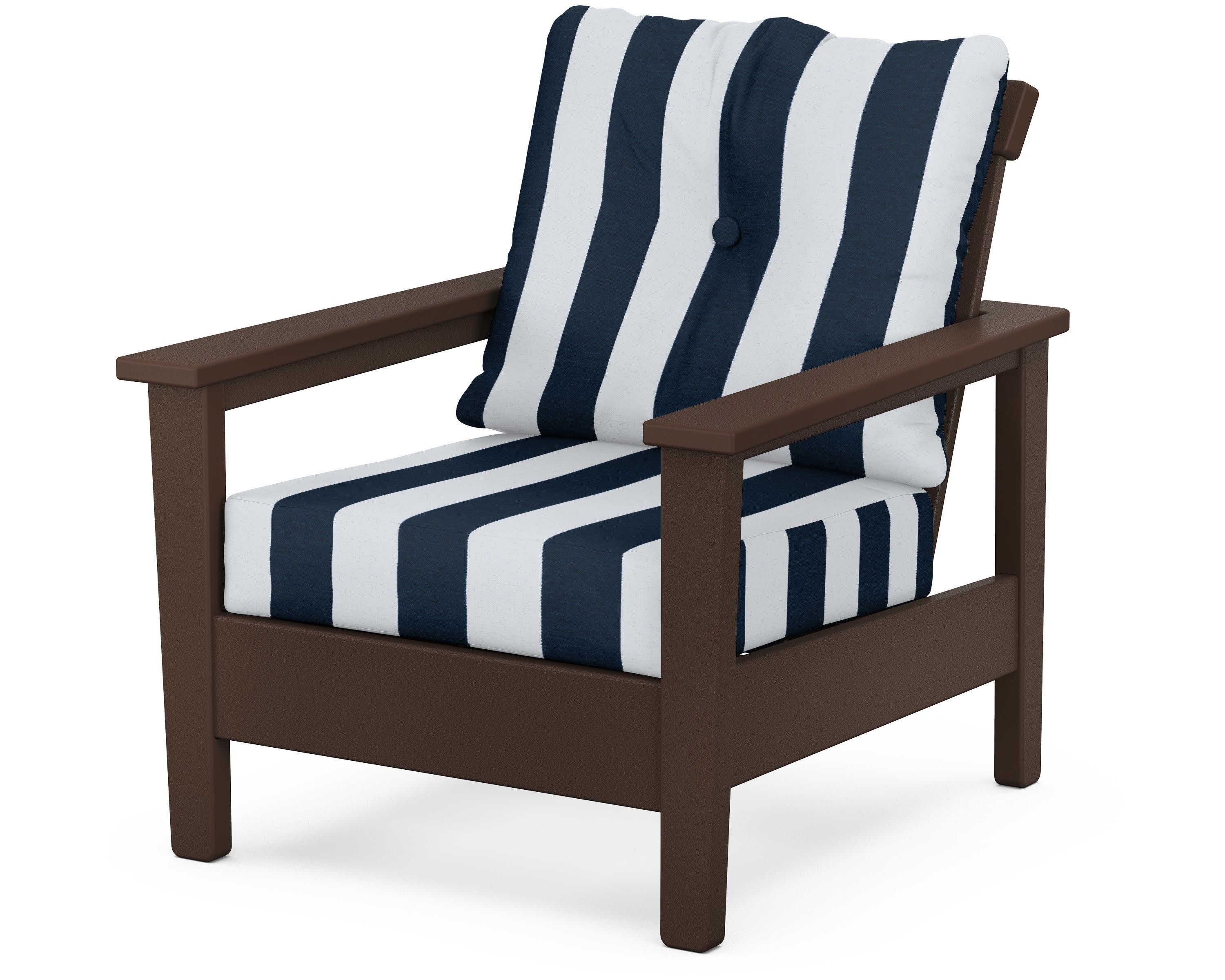 Prescott Deep Seating Chair in Mahogany / Cabana Stripe Marine Indigo