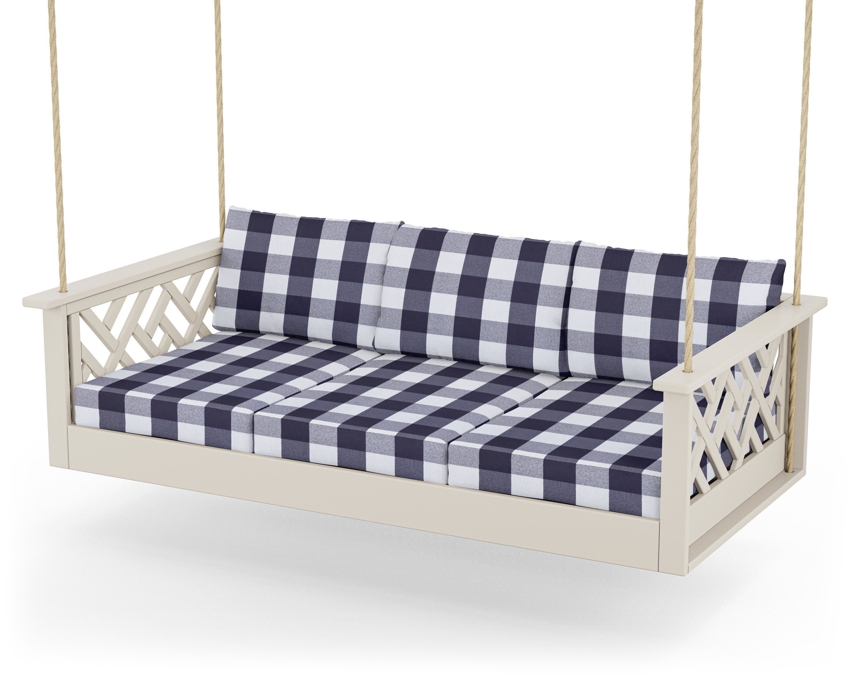 Chippendale Daybed Swing in Sand / Buffalo Plaid Navy